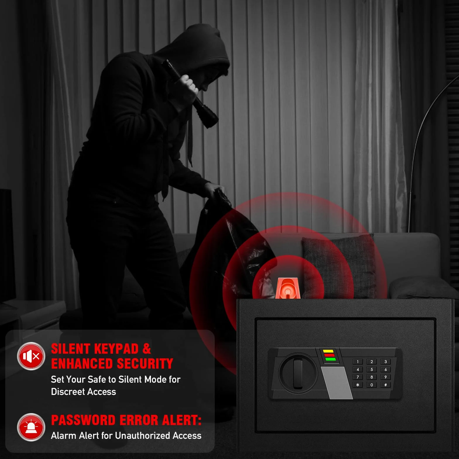 Piccola cassaforte di sicurezza in acciaio con tastiera digitale a LED, 30 l, con borsa ignifuga, contanti sicuri, gioielli, ripiano rimovibile, contenitore per denaro per casa, ufficio