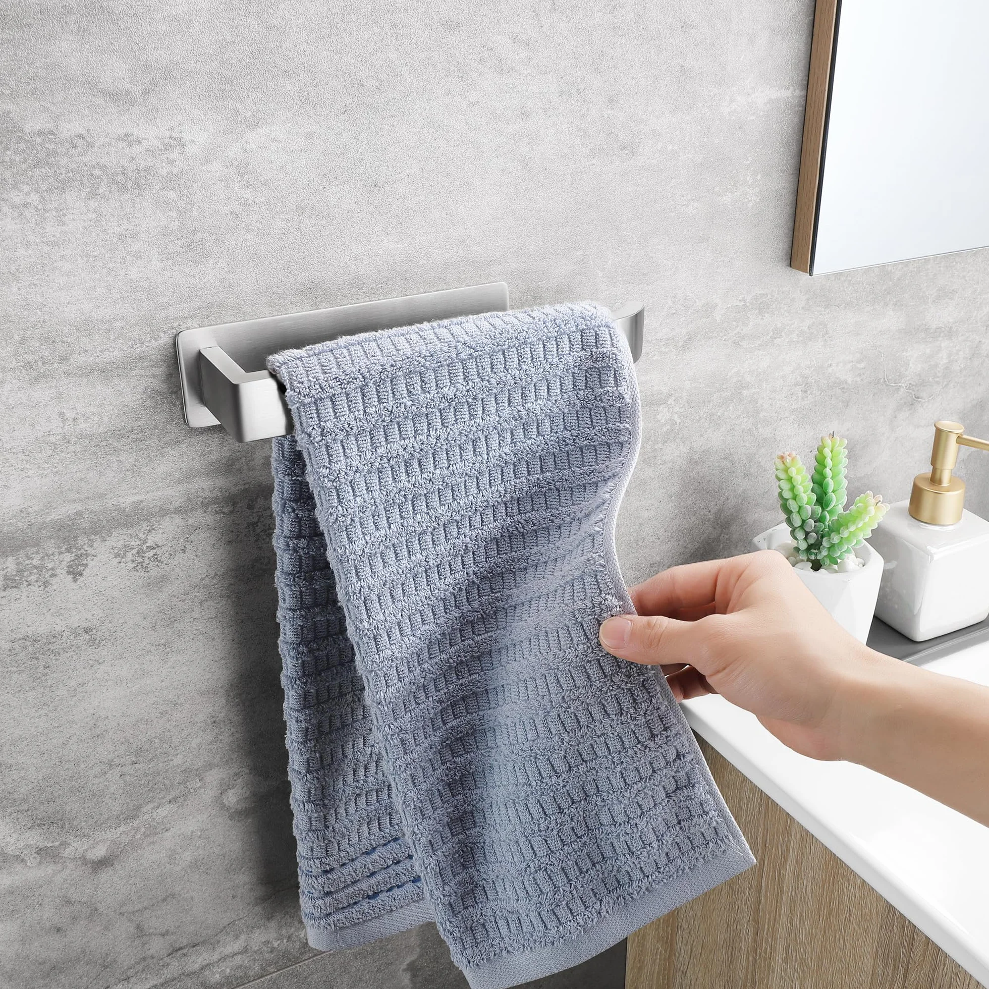 Porta Asciugamani Bagno Adesivo in Acciaio Inox 304 22CM Senza Foratura Spazzolato Argento