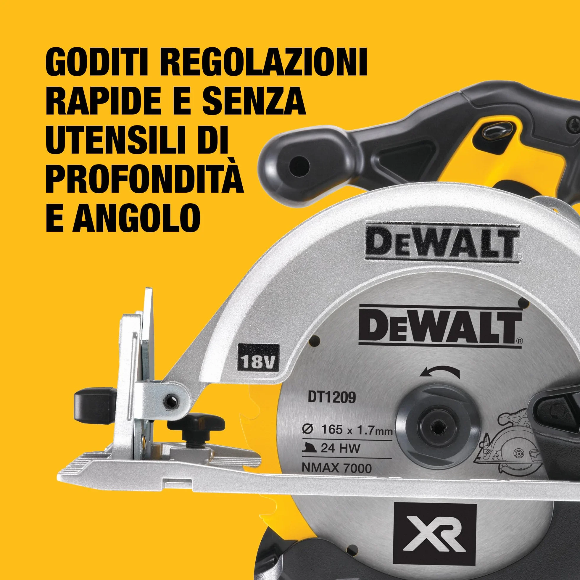 DEWALT Sega circolare 165mm a batteria XR, in valigetta TSTAK senza batteria e caricabatterie, 18V, DCS391NT-XJ