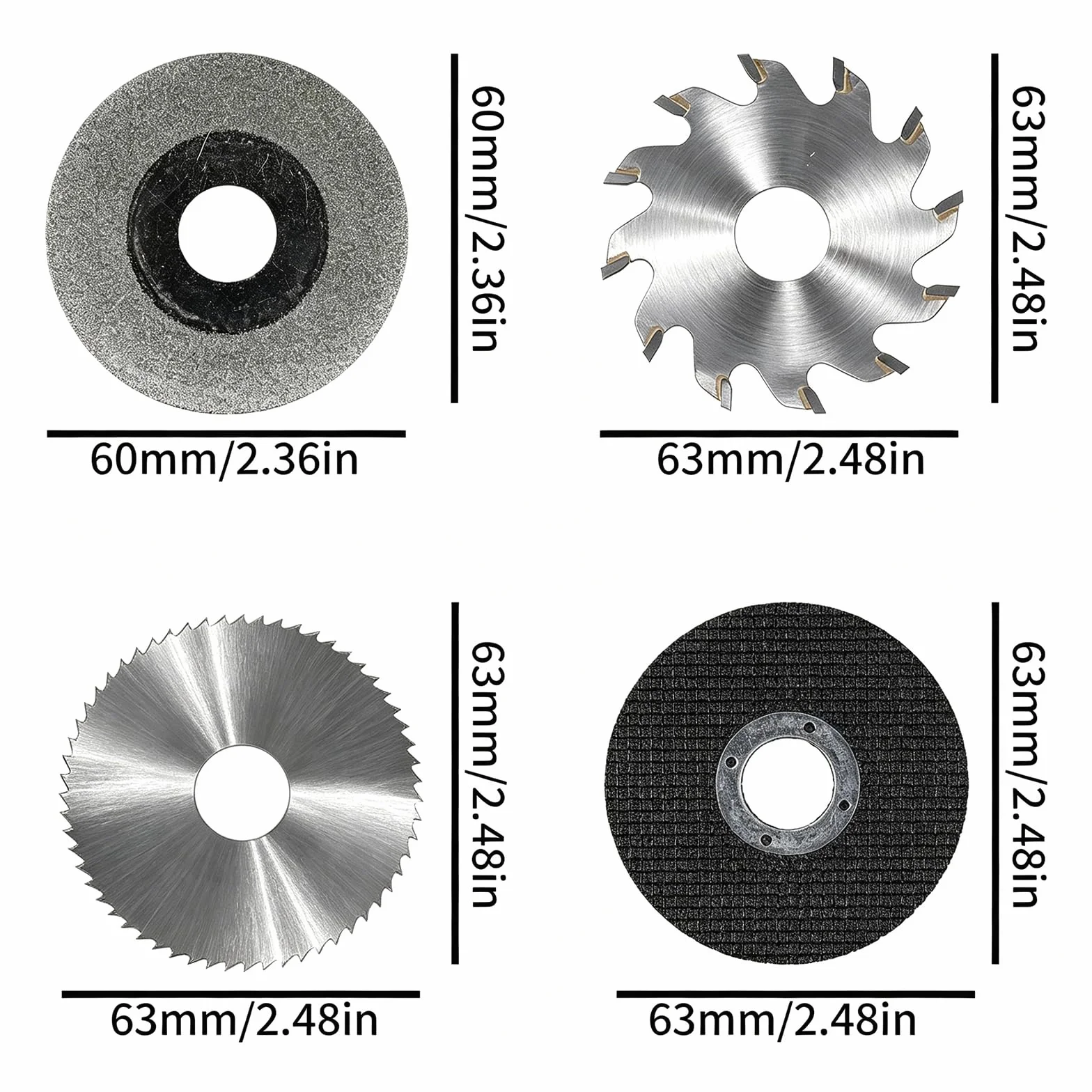 4 Lame Circolari 60 mm HSS Diamantata Foro 16 mm per Sega da Tavolo