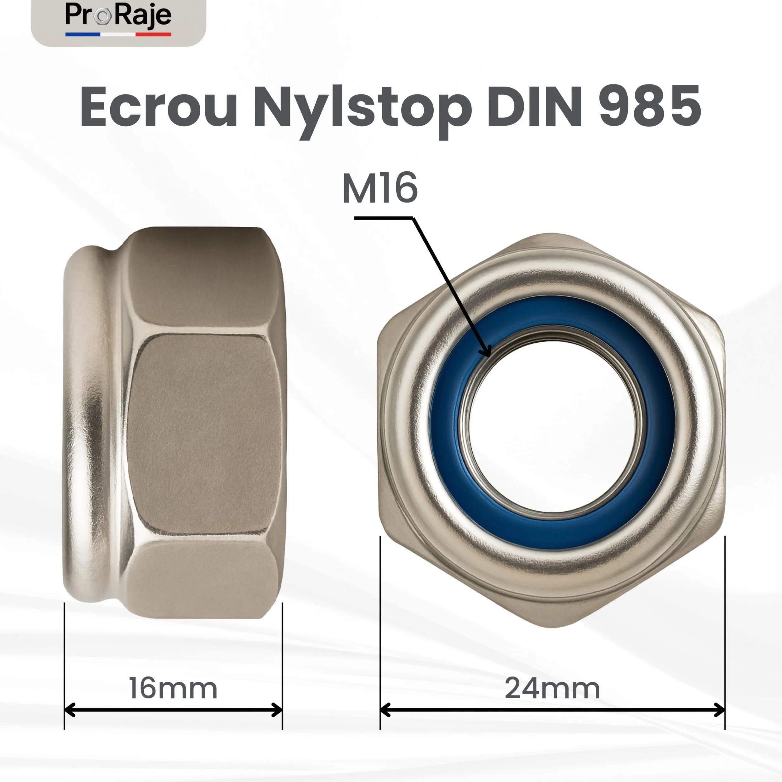 Dado Nylstop M16 in acciaio inox autobloccante esagonale DIN 985 A2-70 V2A 304 Ø 16 mm