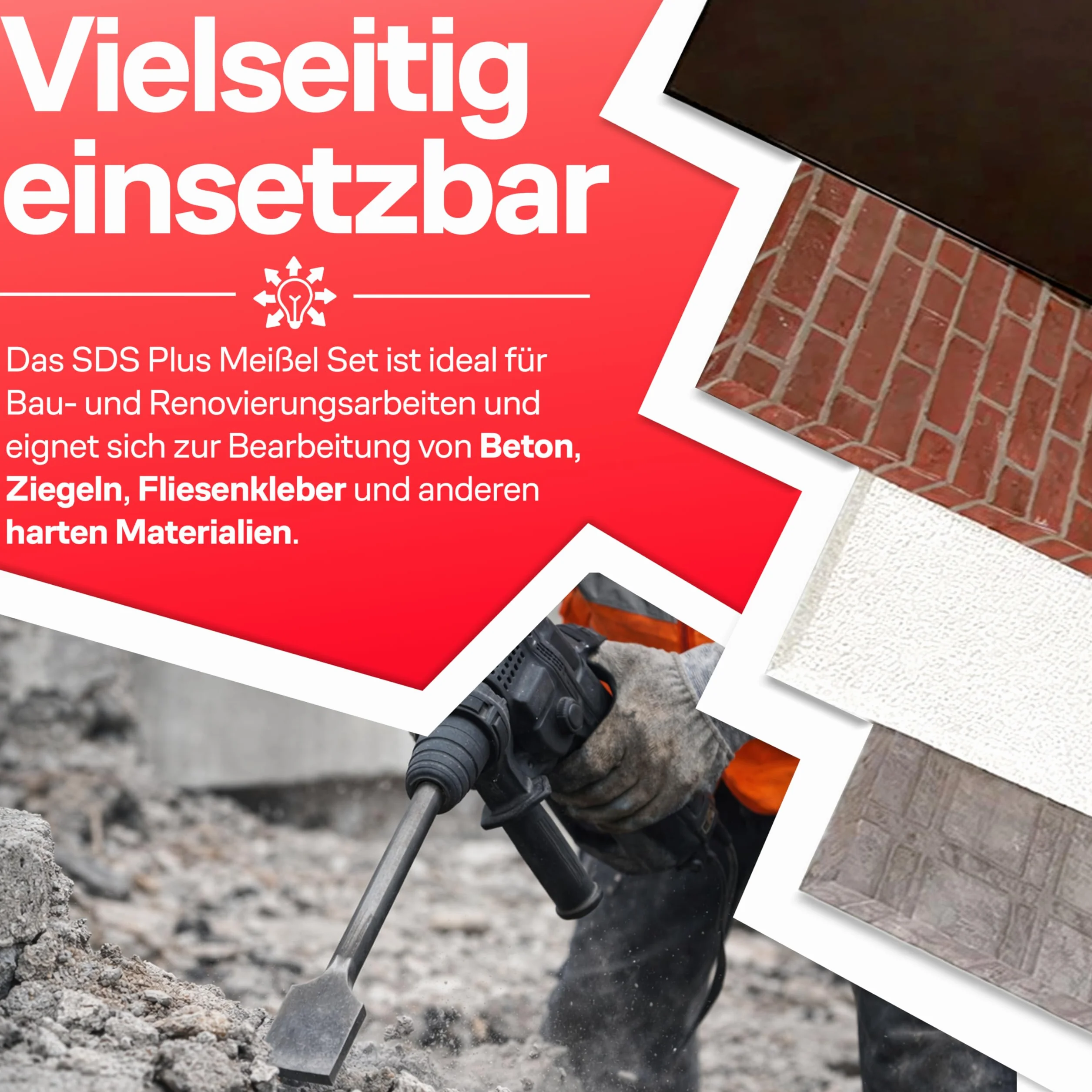 Retoo SDS Plus zestaw 4 sztuk 250 mm dłuta do płytek betonu cegły asfaltu