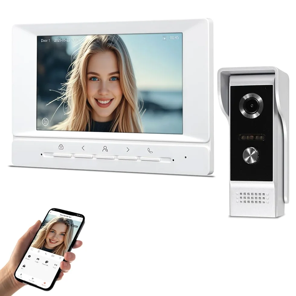 Sistema interfono videocitofono WiFi TUYA da 7 pollici, telecamera HD 1080P IR a visione notturna, videocitofono con monitor, supporto audio bidirezionale, registrazione, sblocco remoto