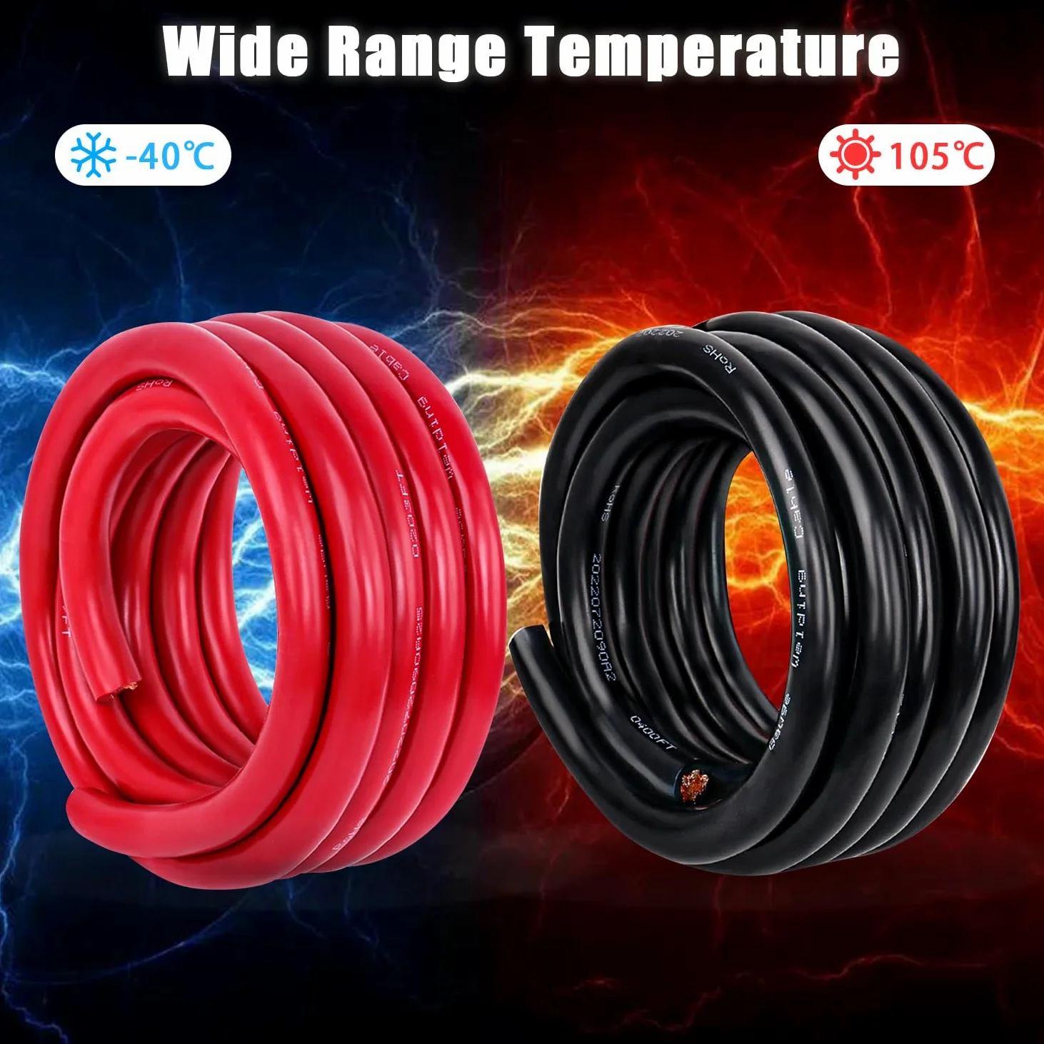 Cavo di rame per batteria, 1,5 m rosso+1,5 m nero, 2 AWG, cavo standard USA OFC per automobili, batterie, solari, marine e generatori