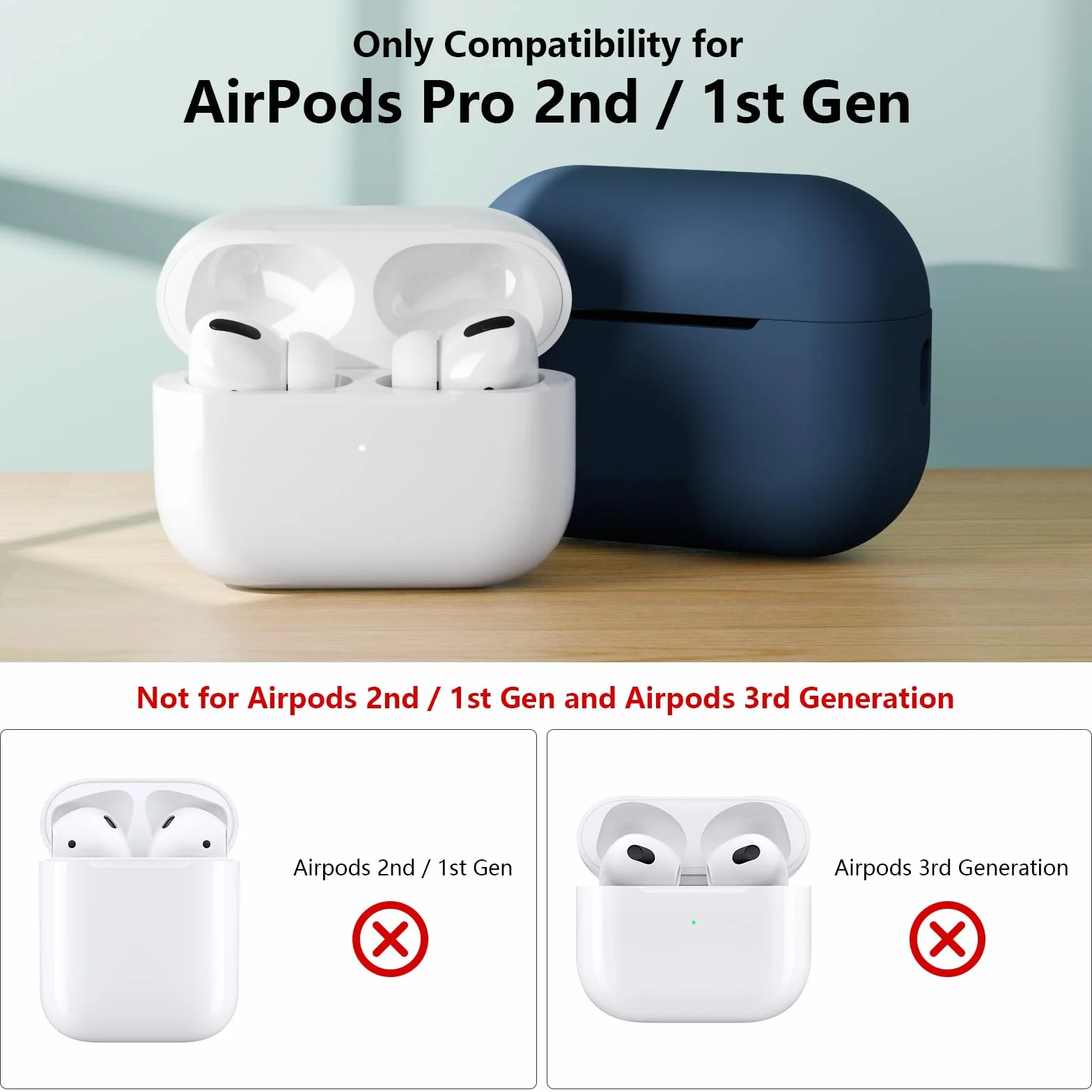 Custodia Case Compatibile con AirPods Pro 2/1 2023/2022/2019 con Kit di Pulizia e Cordino in Silicone, Case Cover Protettiva Premium in Silicone per AirPods Pro 2a/1a Generazione, Midnight Blue