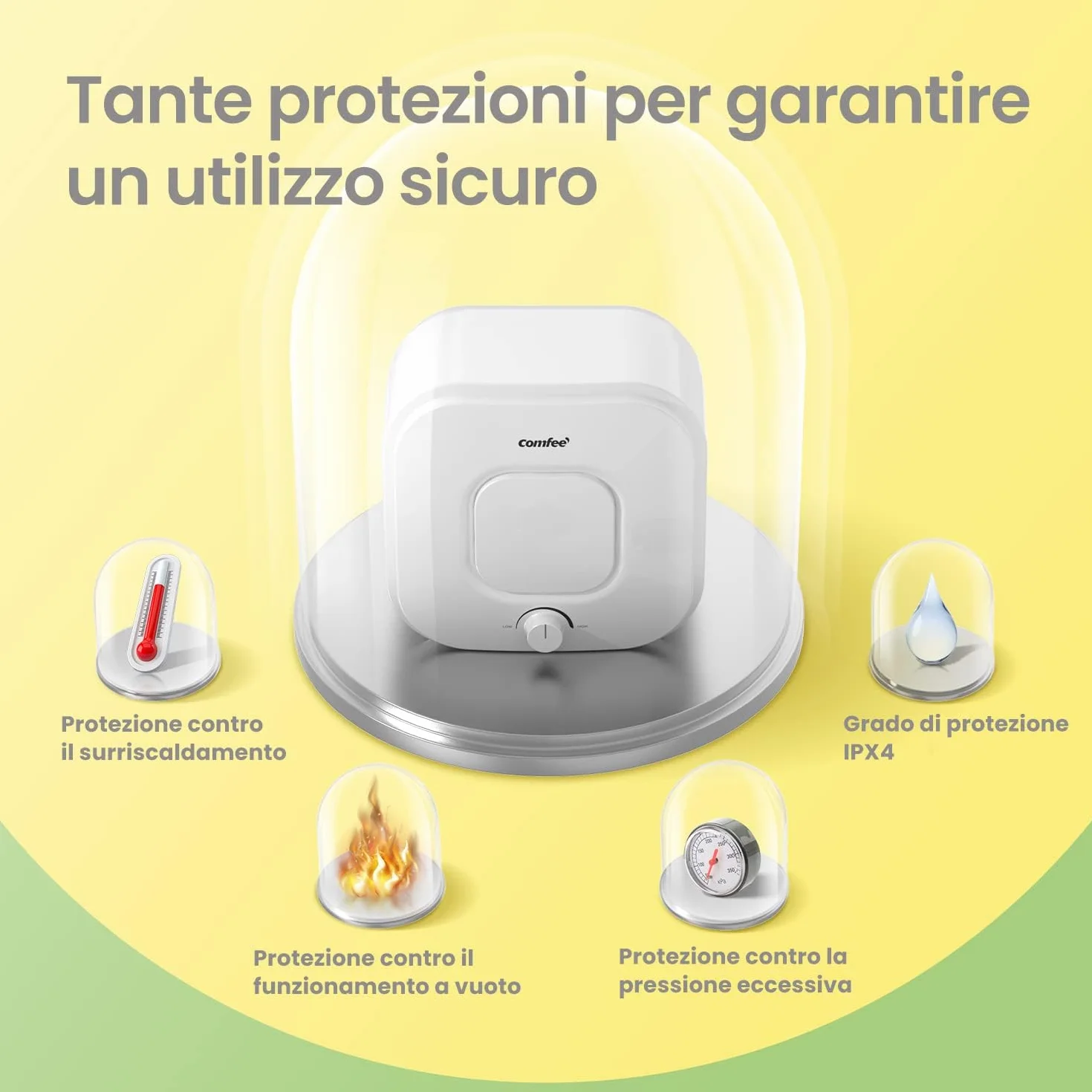 Comfee' Scaldabagno Elettrico 10 Litri D10-15Veo Classe A, Sopra Lavello ad Accumulo - Leggero, Compatto Facile da Installare – Ideale per Piccole Utenze