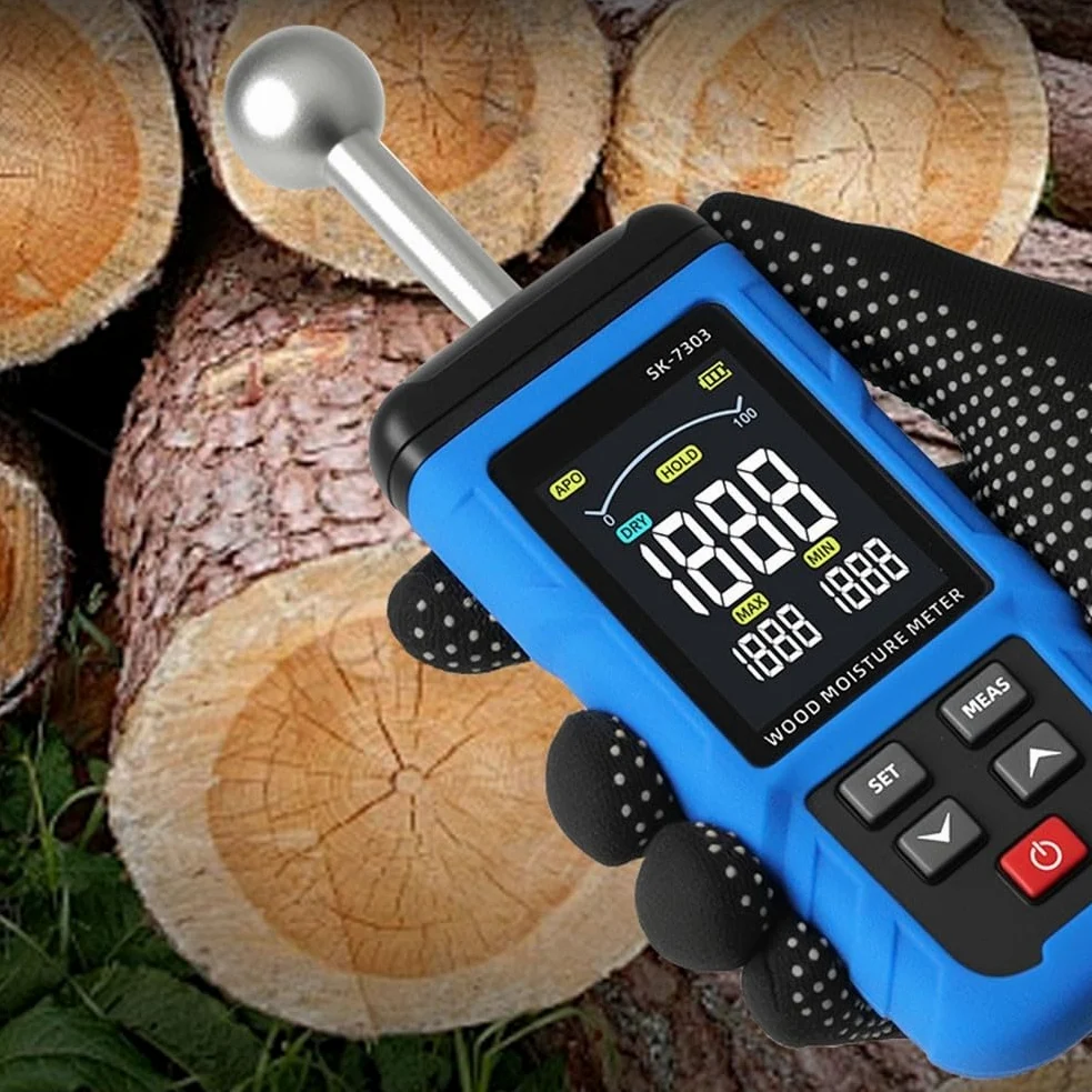 Misuratore di umidità non distruttivo, 208 x 64 x 30 mm, per test su pareti e legno, con sensore induttivo e display trasparente, struttura in plastica portatile per costruttori e uso fai da te