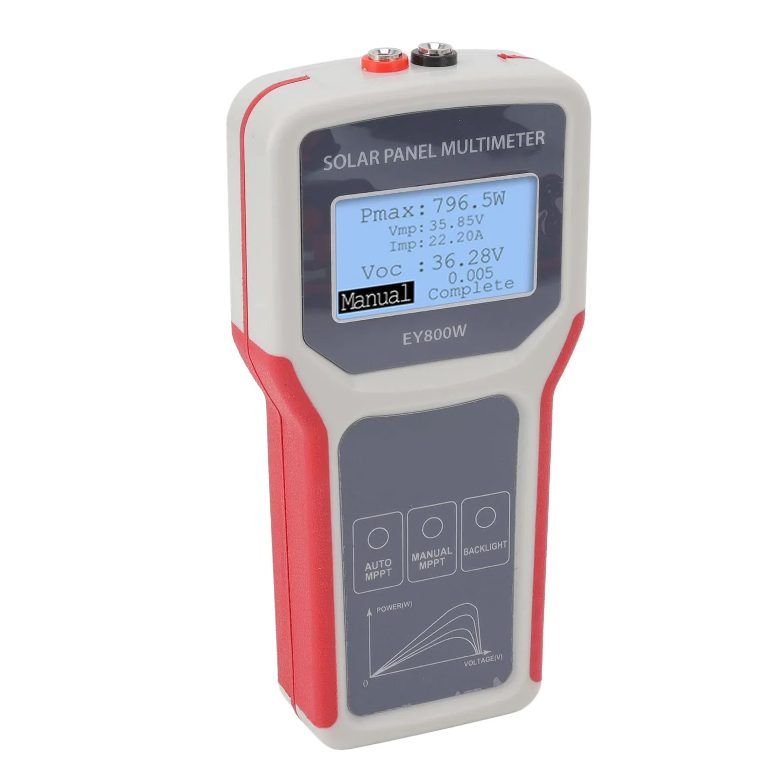 Rengue Multimetro per Pannelli Solari Tester MPPT Display LCD 5-800W 12-60V 0-35A con Rilevamento Automatico e Manuale Protezione Inversa per Installatori di Pannelli Solari