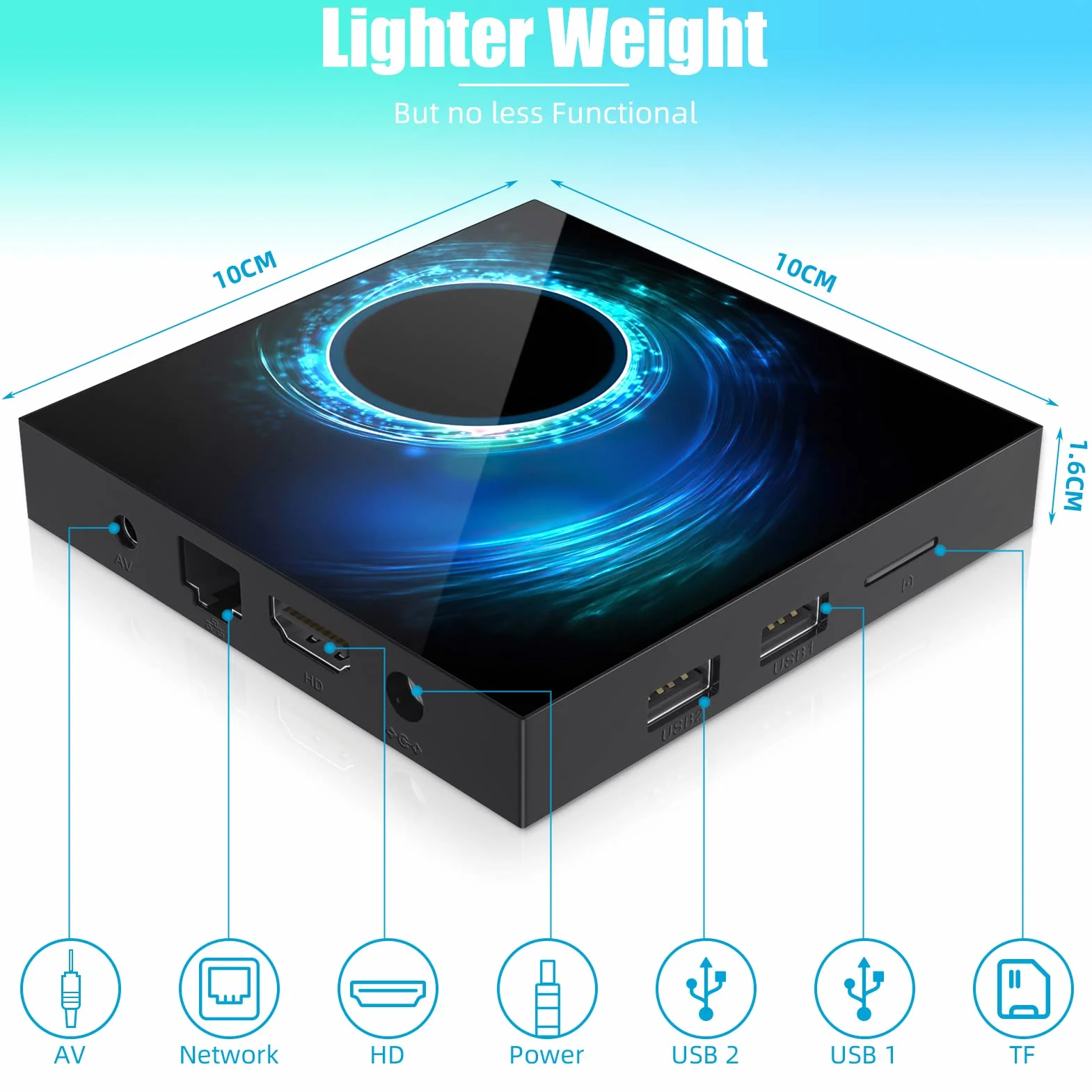 Android 10.0 TV Box 4GB RAM 64GB ROM Allwinner H616 Quadcore Mali-G31 MP2 GPU Supporto 2.4 / 5.0GHz dual-band Wifi BT5.0 3D 6K Ultra HD H.265 10/100 Ethernet HDMI2.0 Smart TV BOX
