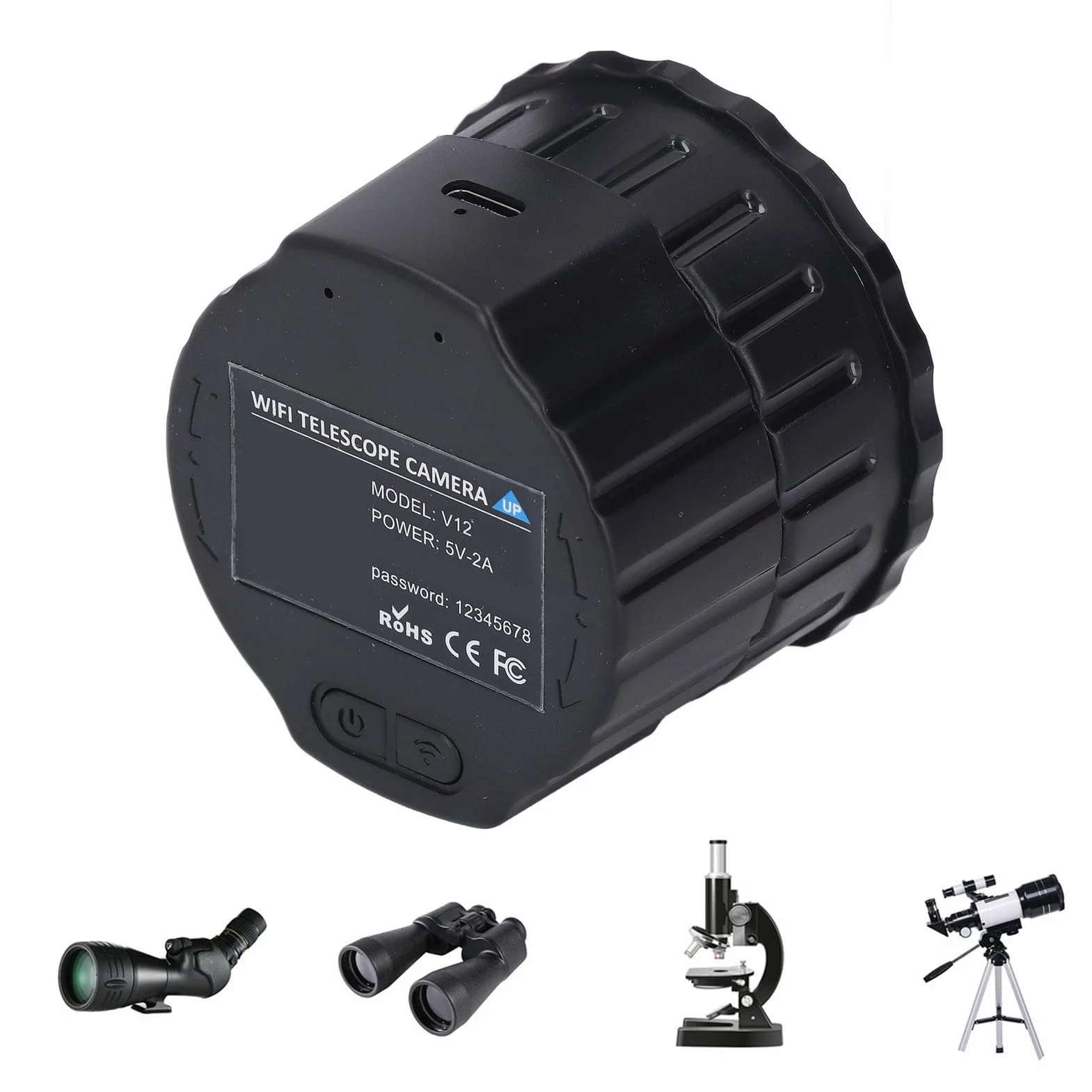 Telecamera WiFi, Oculare Elettronico Wireless, Registrazione Video 2K e Foto da 24 MP per Telescopi da 24 Mm-50 Mm, per Astrofotografia, Birdwatching (Nessuna memoria)