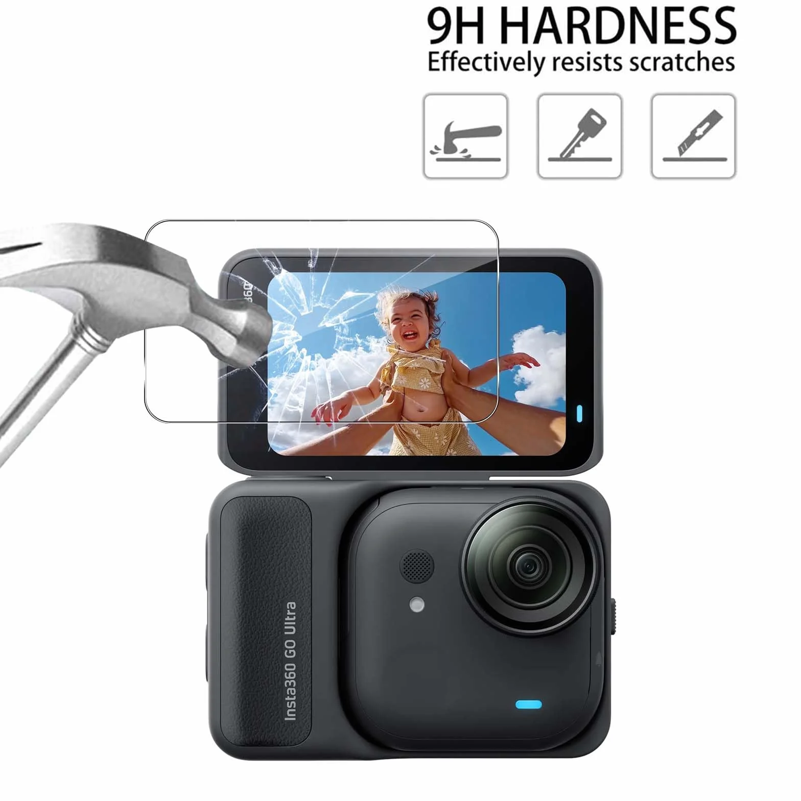 QULLOO Pellicola Vetro Protettiva per Insta360 GO Ultra, Durezza 9H Anti-graffio HD Vetro Temperato Fotocamera Protezione [3 Pezzi]