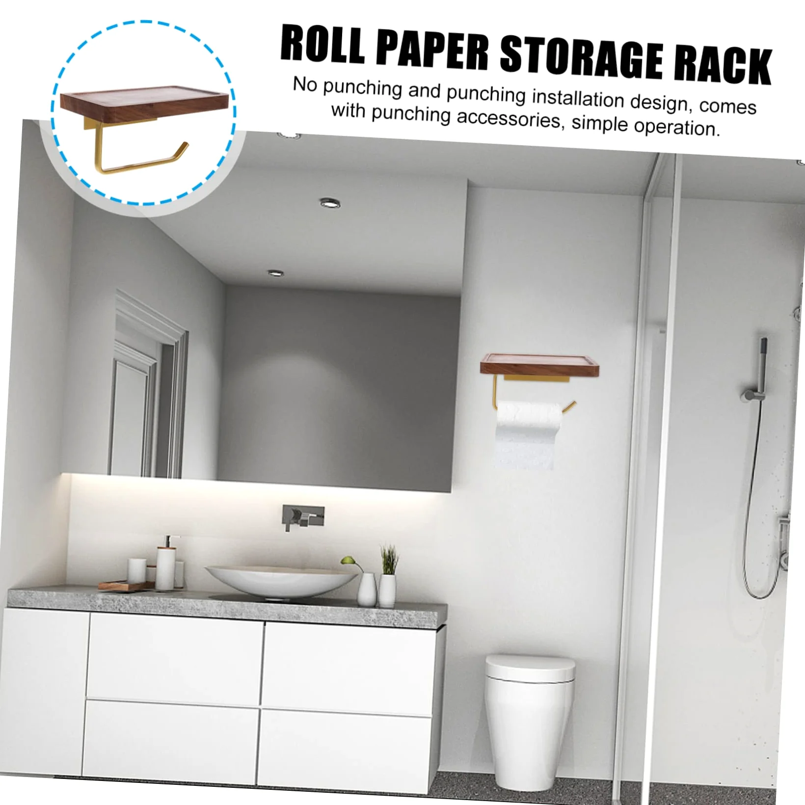 SHINEOFI Portarotoli Carta Igienica in Noce, Design Concavo, Installazione senza Fori, Resistente alla Ruggine, per Bagno e Cucina, Portata Elevata