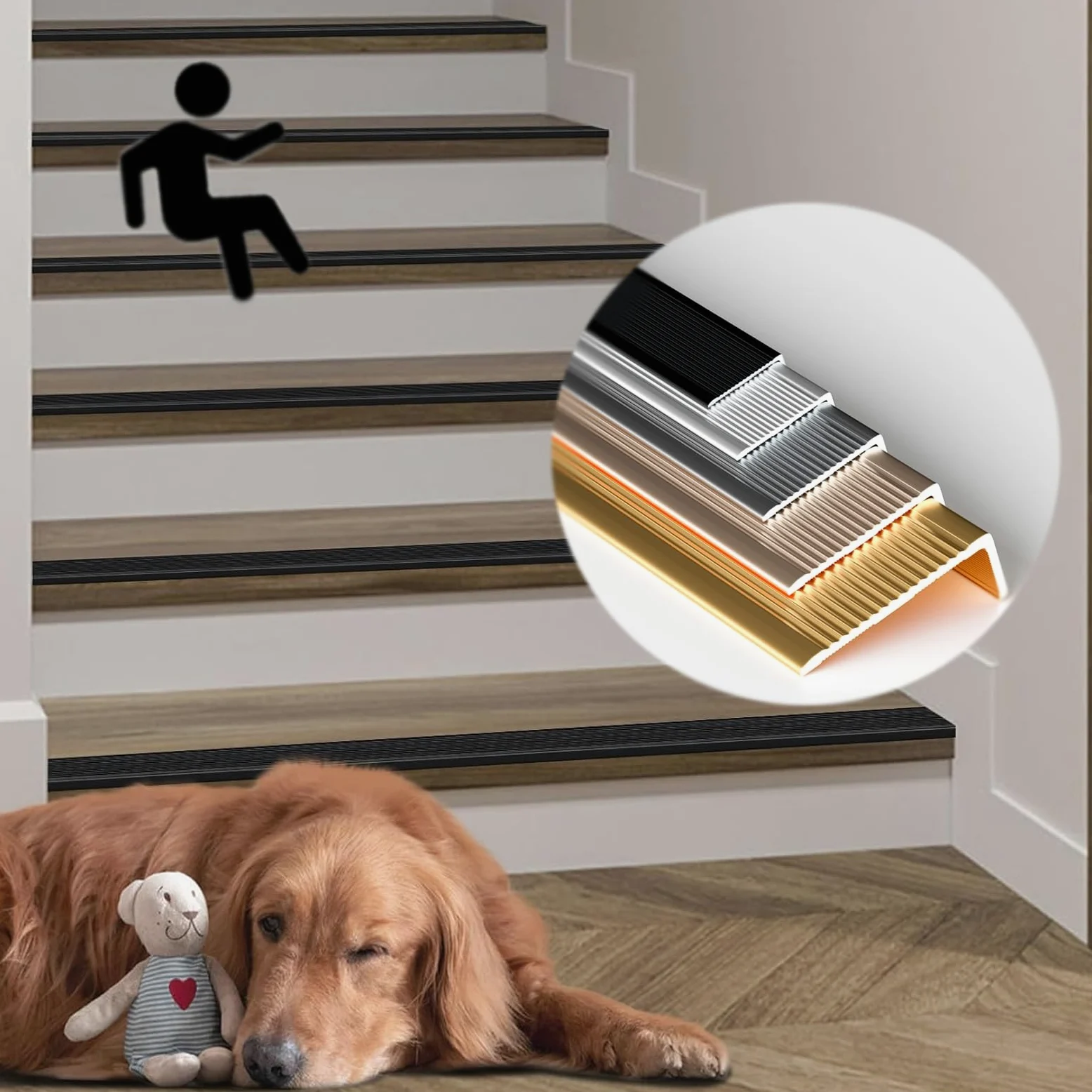 Bordo antiscivolo per scale, 90 cm, a forma di L, in alluminio, per piastrelle e legno, per uso interno ed esterno, diverse opzioni di larghezza disponibili