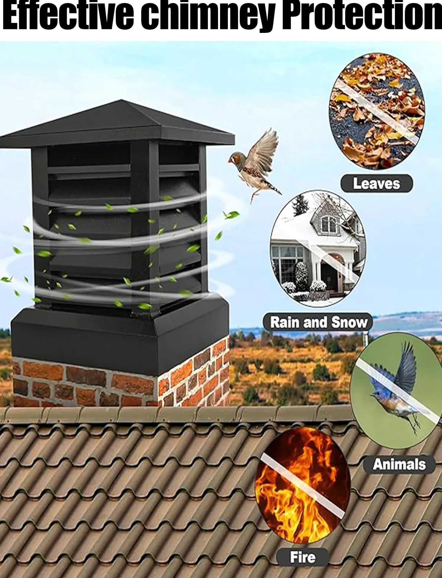 Comignolo con Design a lamelle inclinate per la Ventilazione del Camino e la Protezione antiruggine per Esterni.