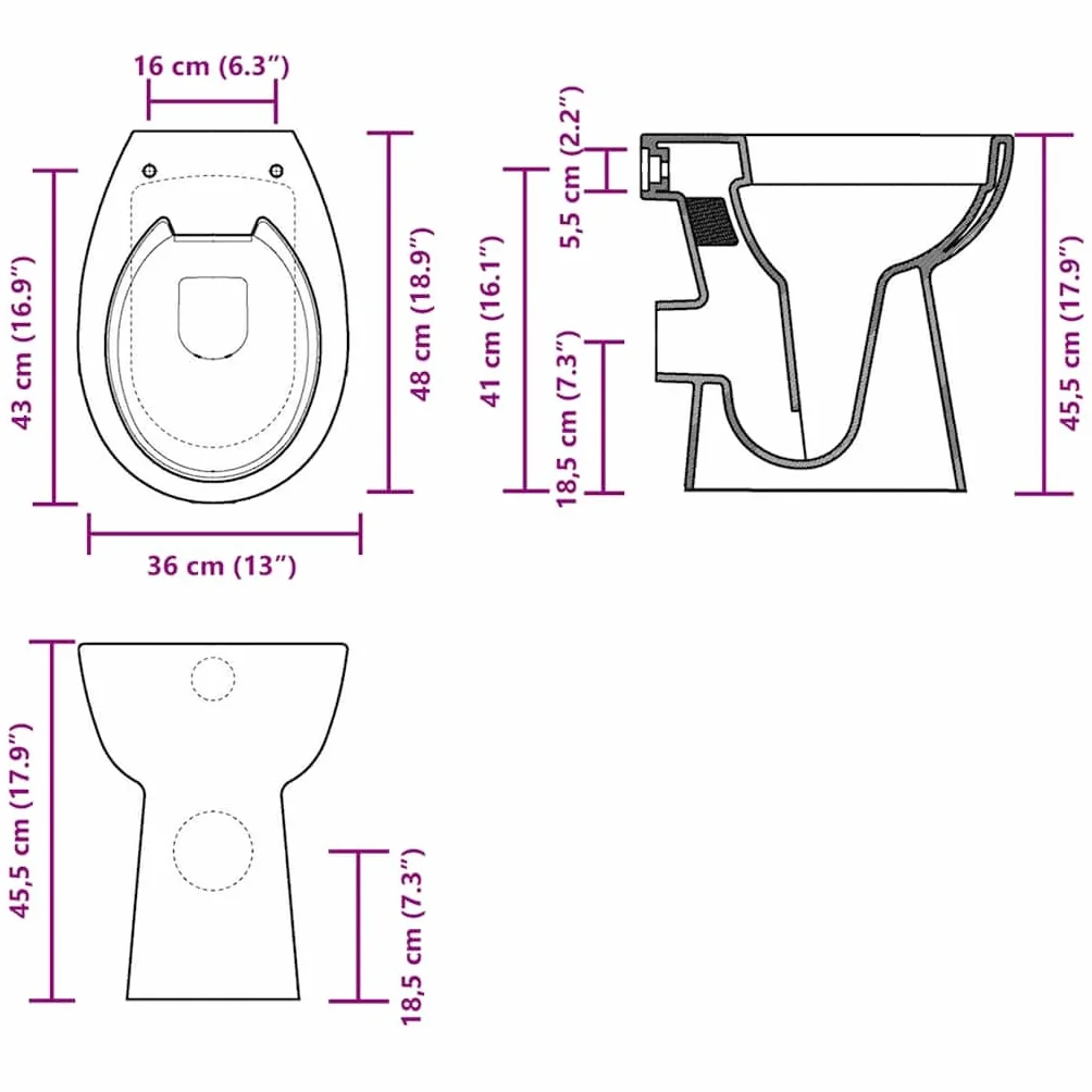 vidaXL WC Rimless Ceramica Bianco 50,5x36,5x50 cm Sedile Soft-Close Altezza Comfort +7 cm WC a Coppia Stretta Design Slim