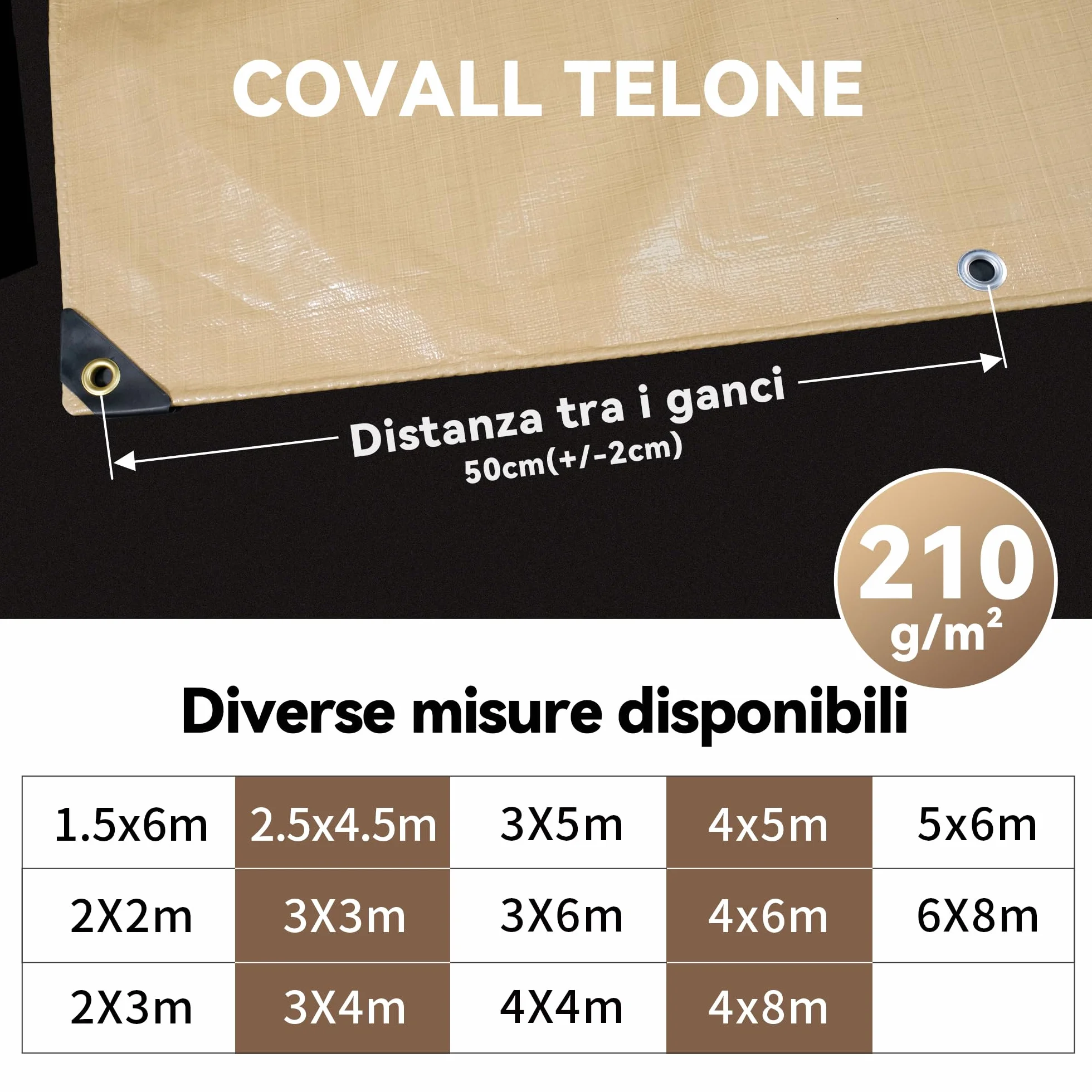 Telo Impermeabile Esterno 210g/m² 4x5m-Telone con Occhielli Rinforzati, Protezione UV, Adatto a Tutte le Stagioni-Ideale per Cantiere Edile, Copertura Legna, Campeggio e Uso All'apertoPiscine