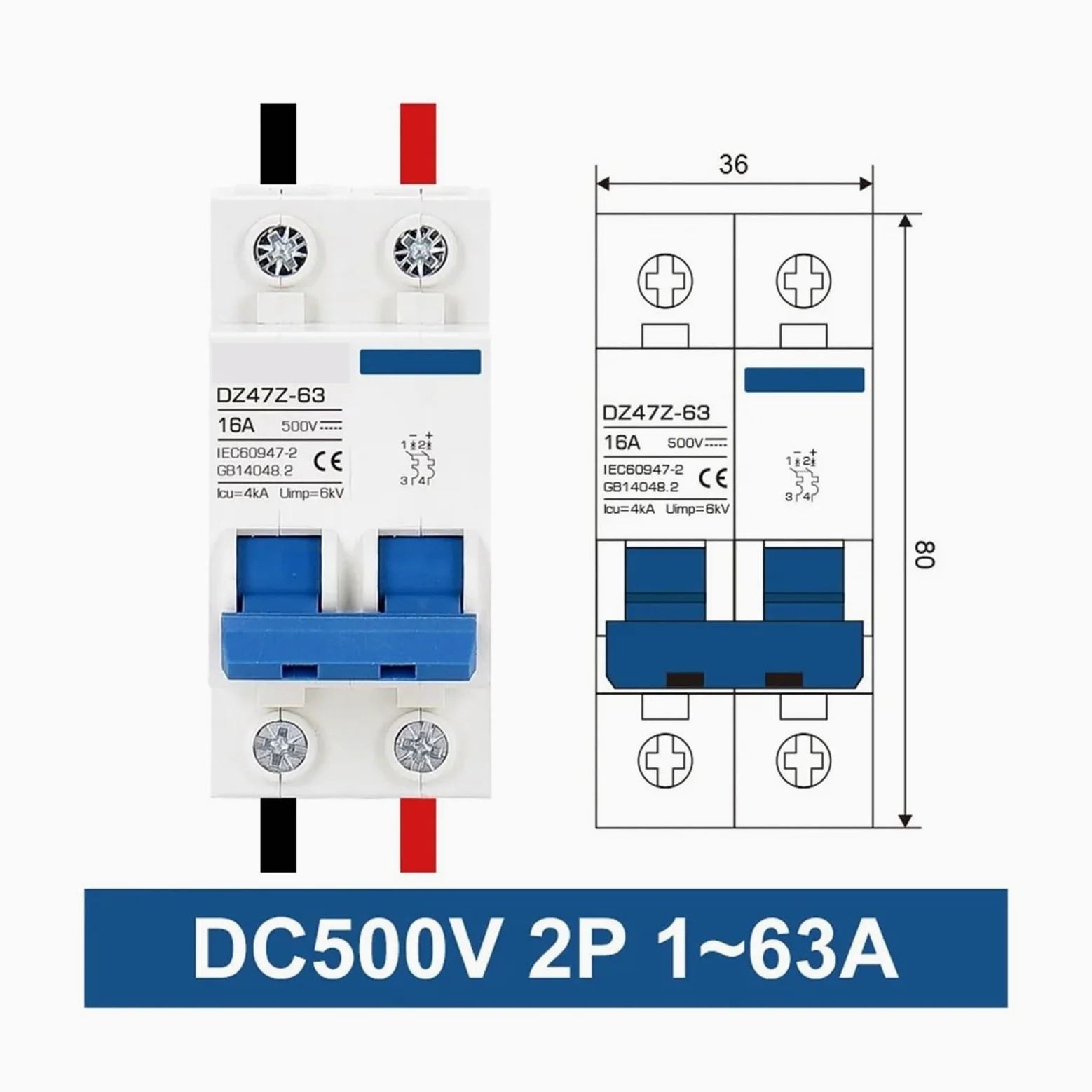 Interruttore Automatico Fotovoltaico DC Sezionatore MCB DC250V 500V 1000V 16A 32A 40A 50A 63A 80A 100A 125A
