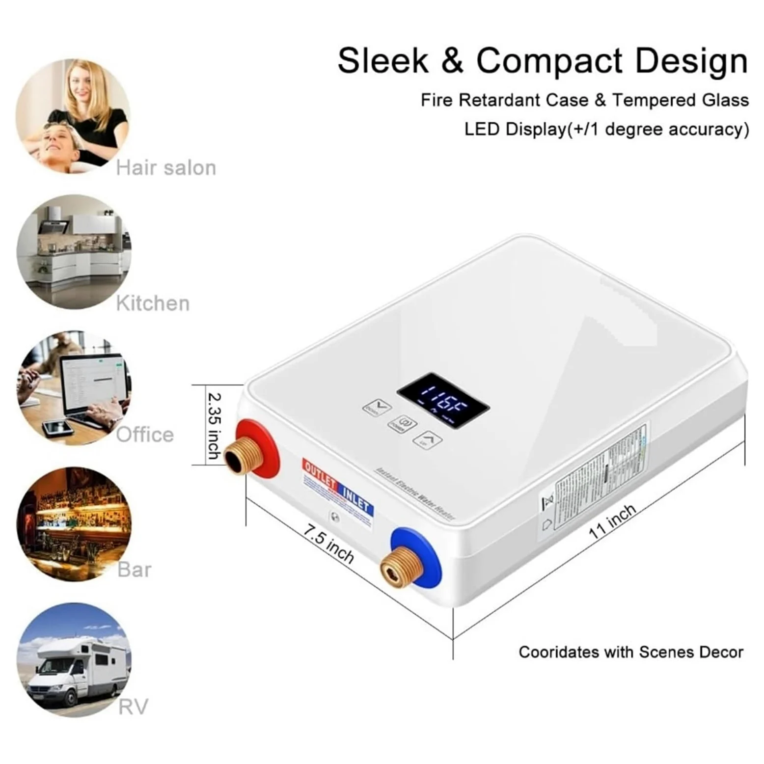 Scaldabagno Senza Serbatoio, Display Digitale Al Punto Di Utilizzo, Scaldacqua Elettrico Istantaneo Con Automodulazione, Protezione Da Surriscaldamento riscaldare rapidamente(White)
