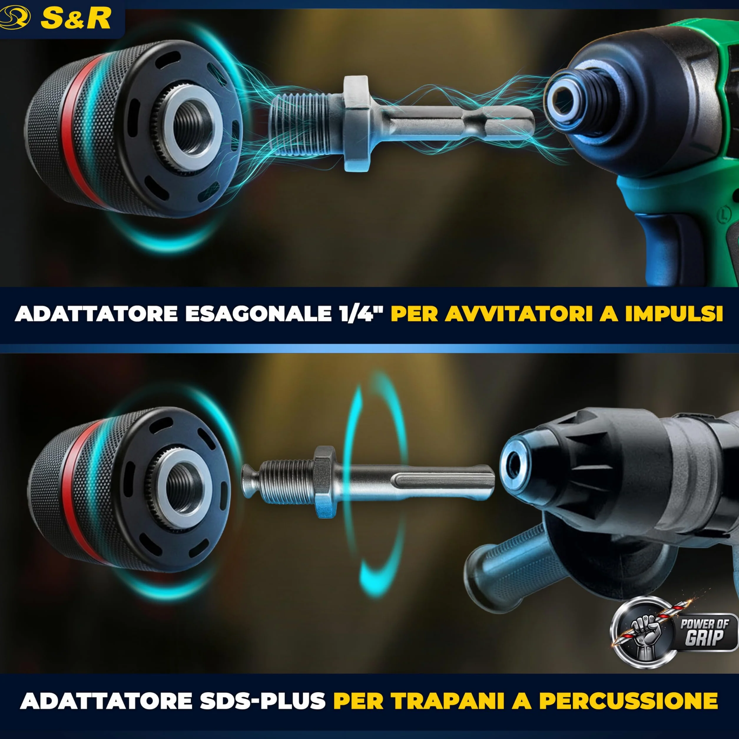 S&R Mandrino Trapano Autoserrante SDS-Plus 1.5-13 mm 1/2"-20UNF M12 Adattatore 1/4" Esagonale