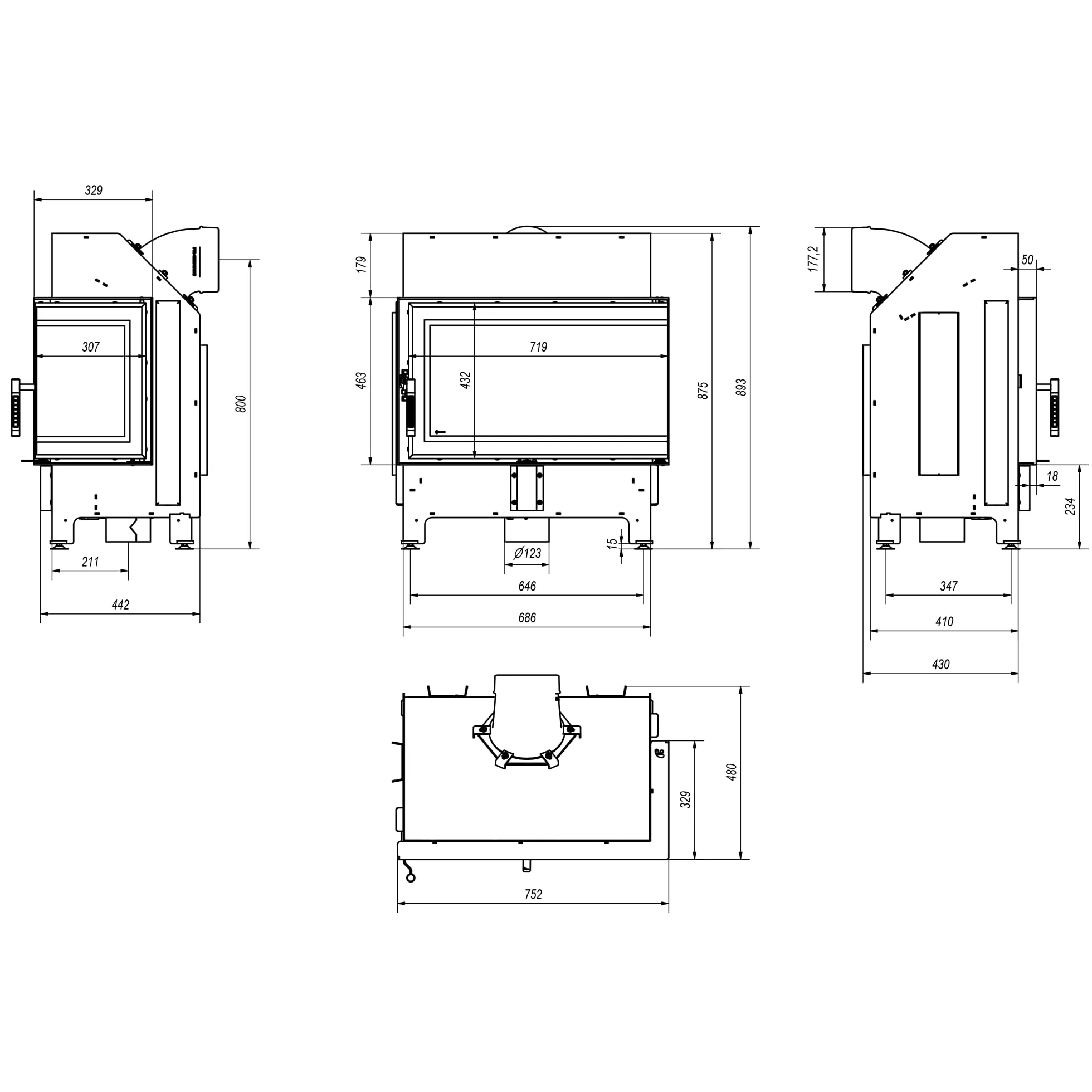 KRATKI Inserto per camino in acciaio a legna ZIBI 9,9 kW Ø180 destro A+ ECO | Acciaio nero, efficienza 86%, classe A+. Ecodesign, BImSchV 2, Flamme Verte 7; per recupero calore.; combustione efficiente