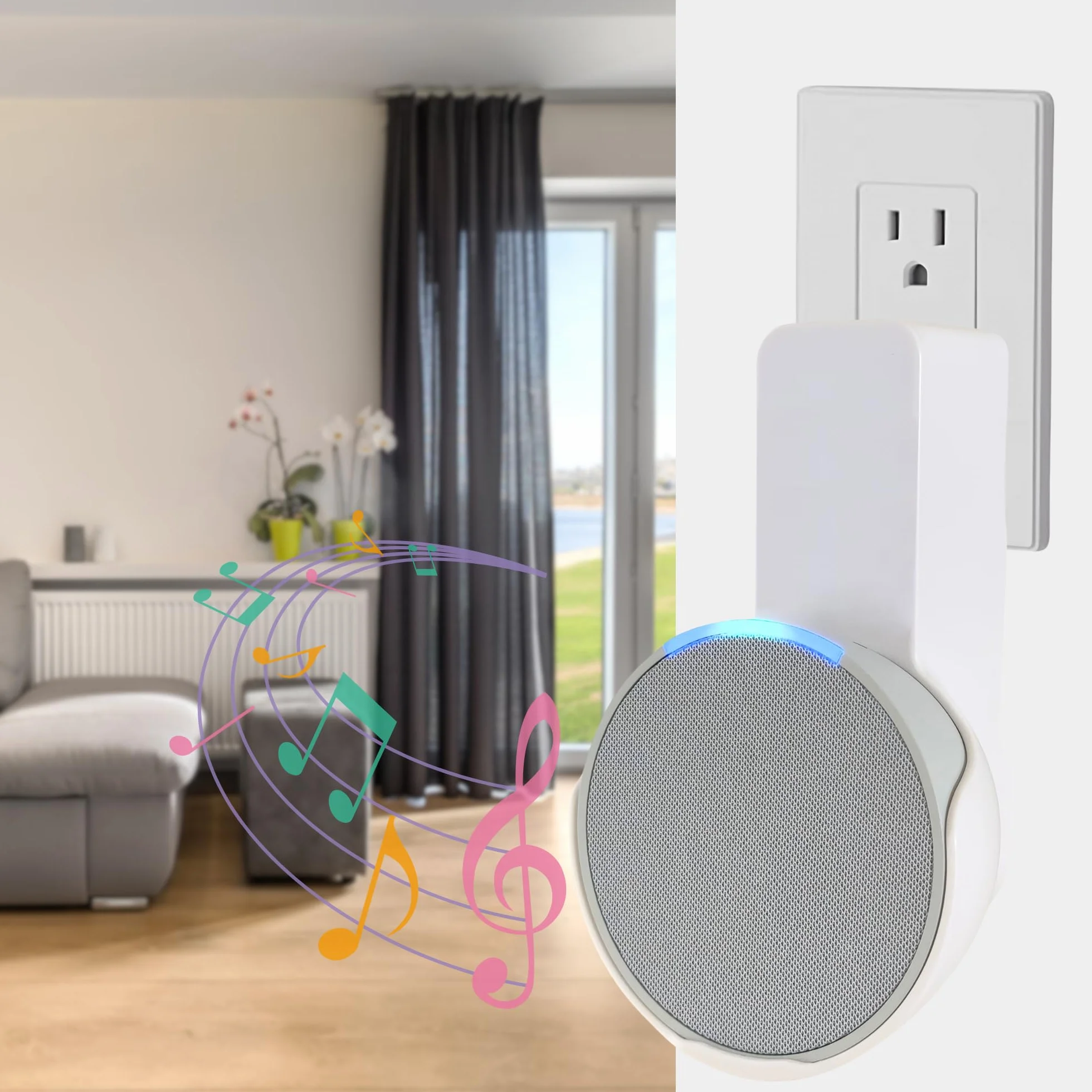 Sintron Supporto da Parete per Echᴏ Pop, Supporto per Altoparlante Intelligente, Staffa Salvaspazio per Presa, Nessuna Vite o Foratura, Gestione Cavi Integrata, Compatibile con Google Nest (Bianco)