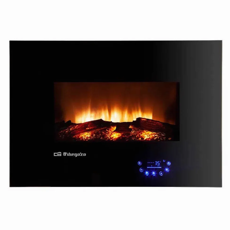 Orbegozo CM 8000 - Caminetto elettrico, intensità di fiamma regolabile, pannello di controllo touch, telecomando, 3 modalità di programmazione, supporto da parete, 1800 W