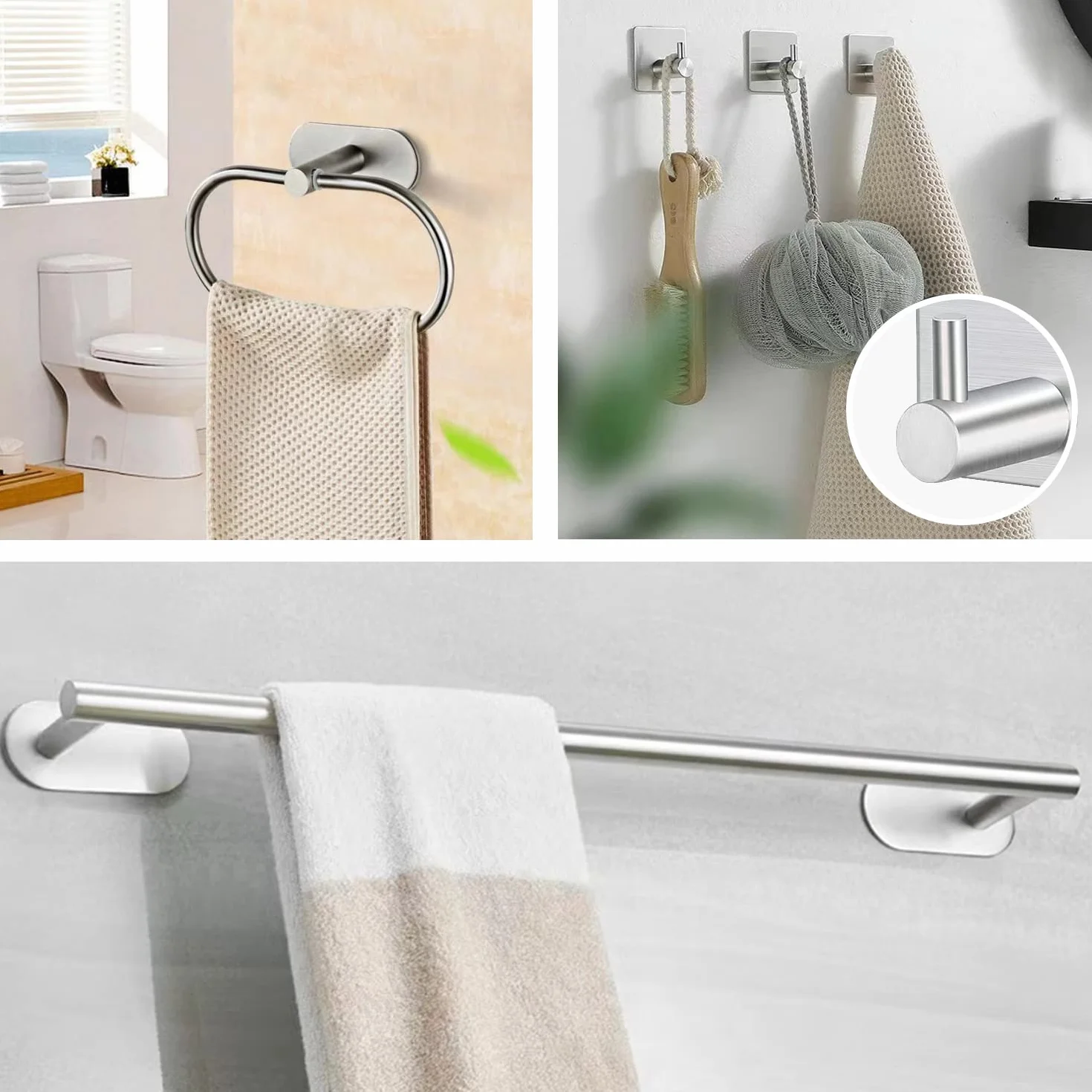 Set di Porta Asciugamani Bagno Adesivo 7 Pezzi Acciaio Inossidabile Argento 16 Pollici