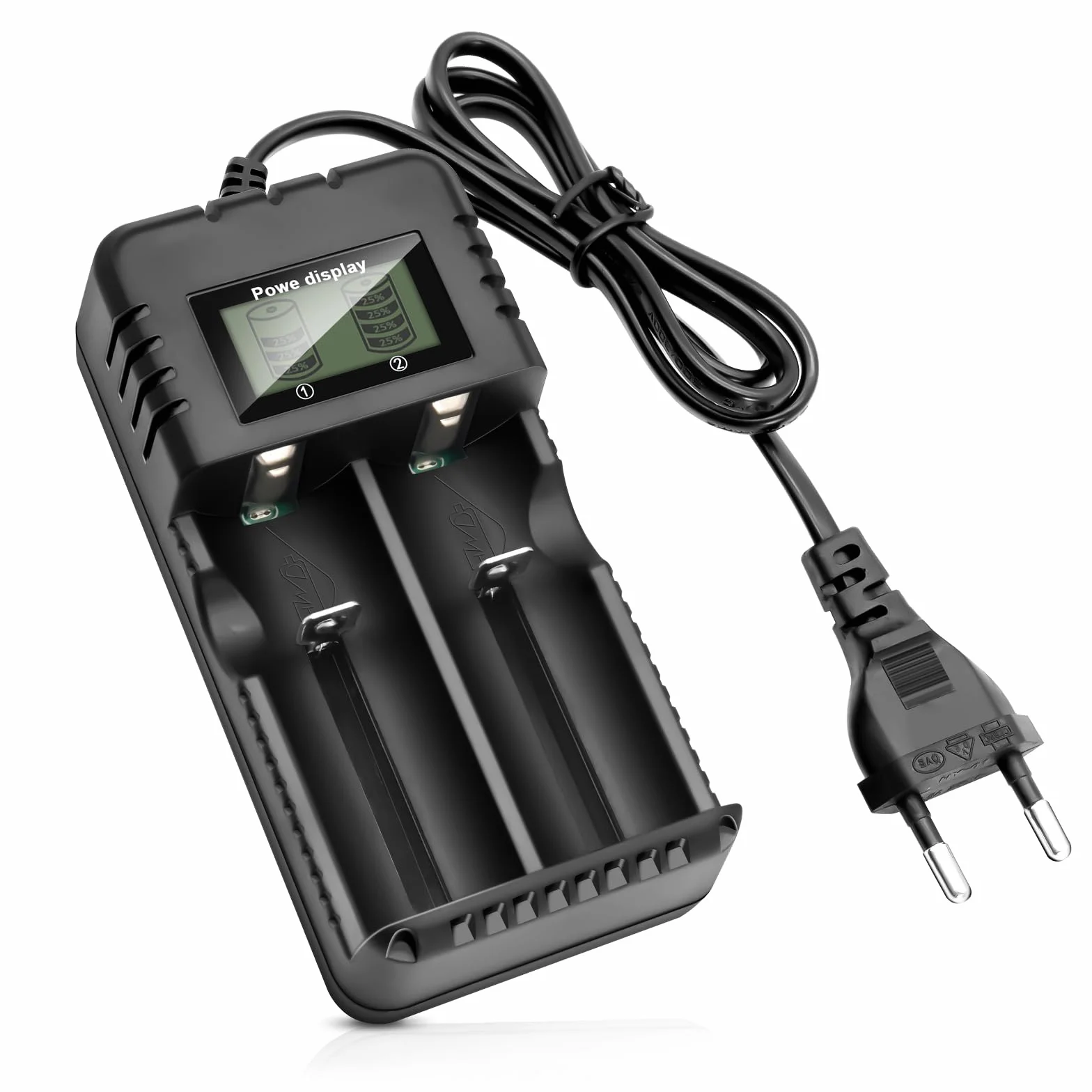 Caricatore per batteria 18650, caricabatterie intelligente agli ioni di litio con display LCD: caricatore rapido 2 in 1 per batterie da 3,7V - compatibile universalmente con 26650, 18650