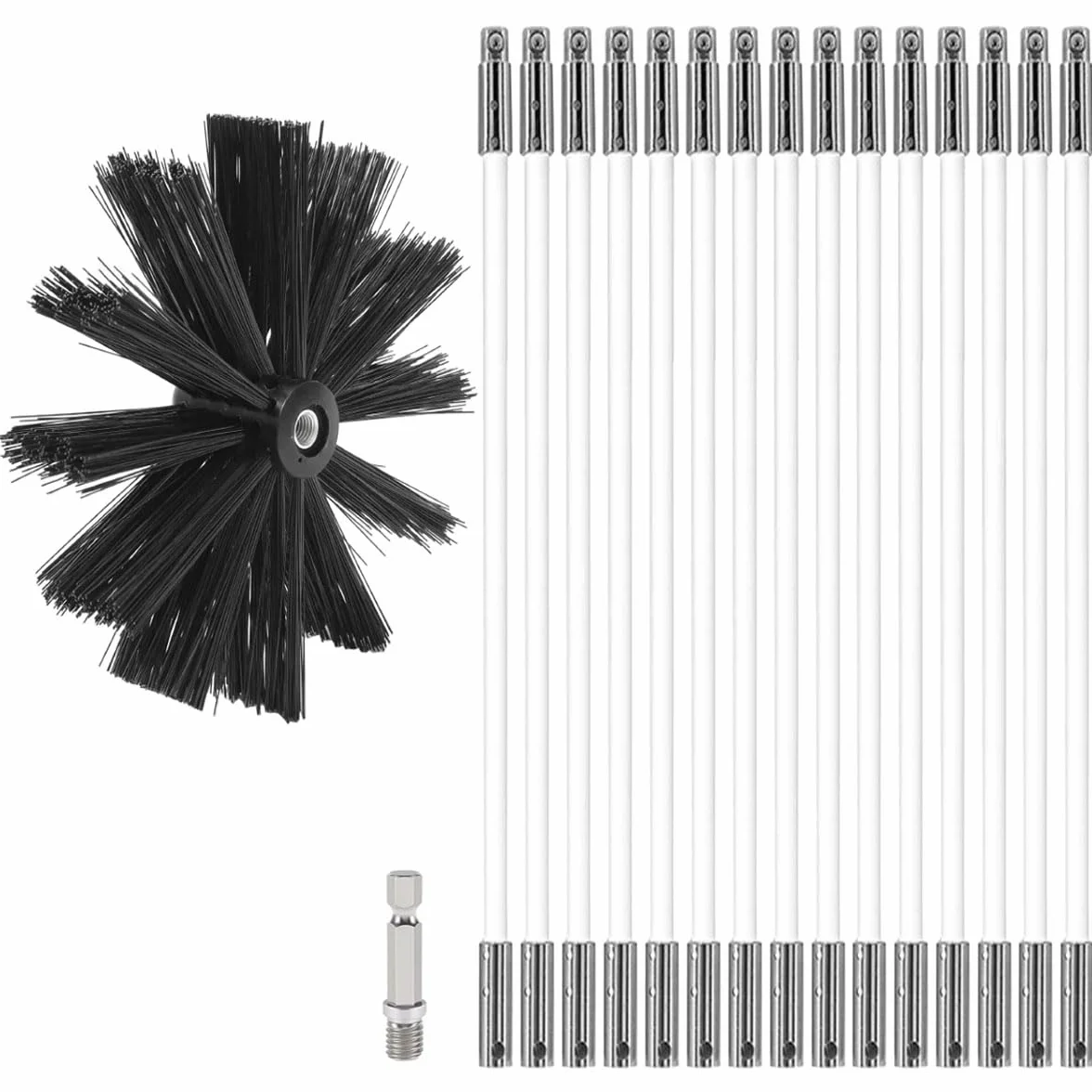 Kit di Pennello per Pulizia del Camino Spazzole per Camini Nylon Rotante Flessibile Spazzola Pulizia Camino con 15 Aste Flessibili 1 Testa a Pennello 200mm