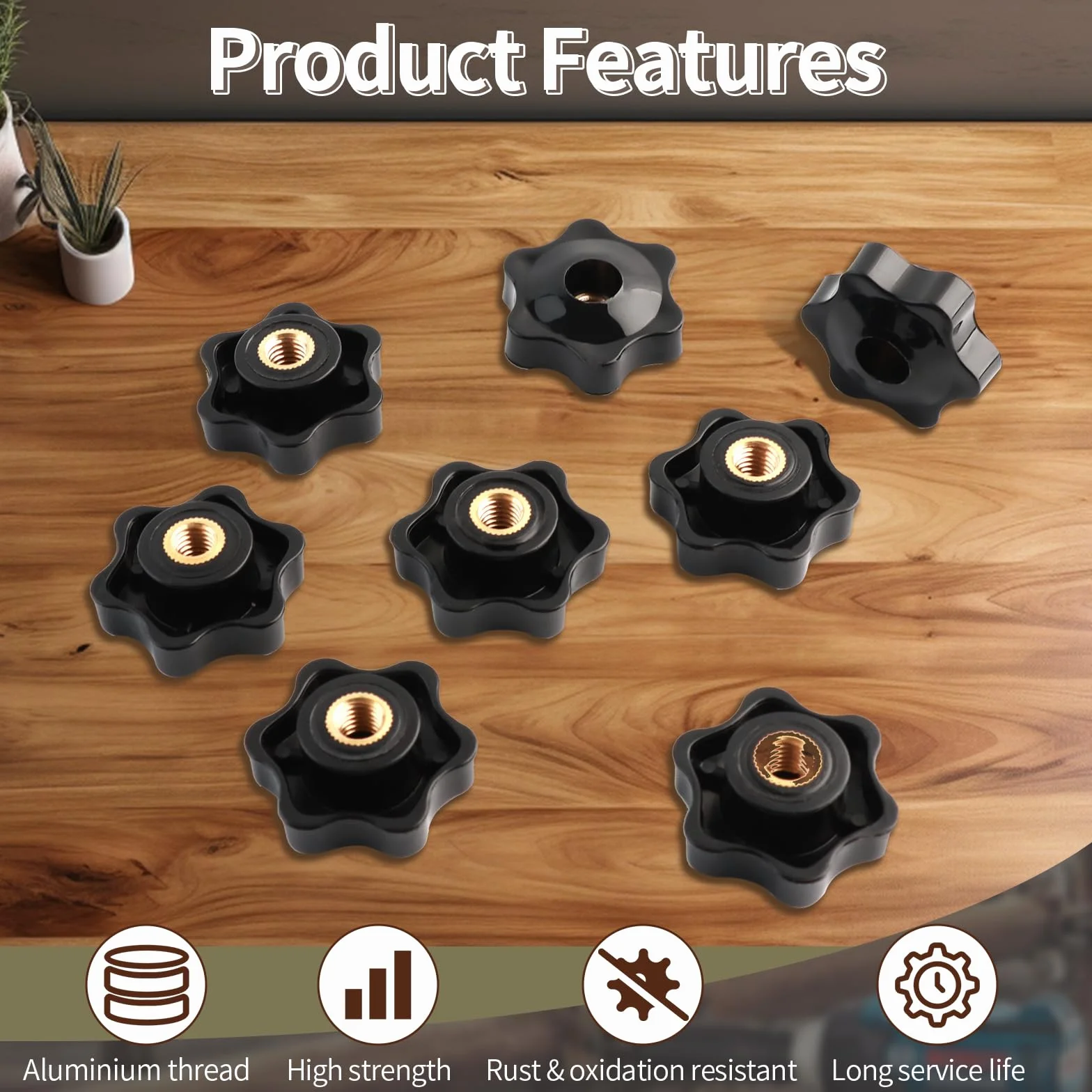 Dadi a stella M8 diametro esterno 38 mm plastica nera filettatura ottone per macchine utensili fitness
