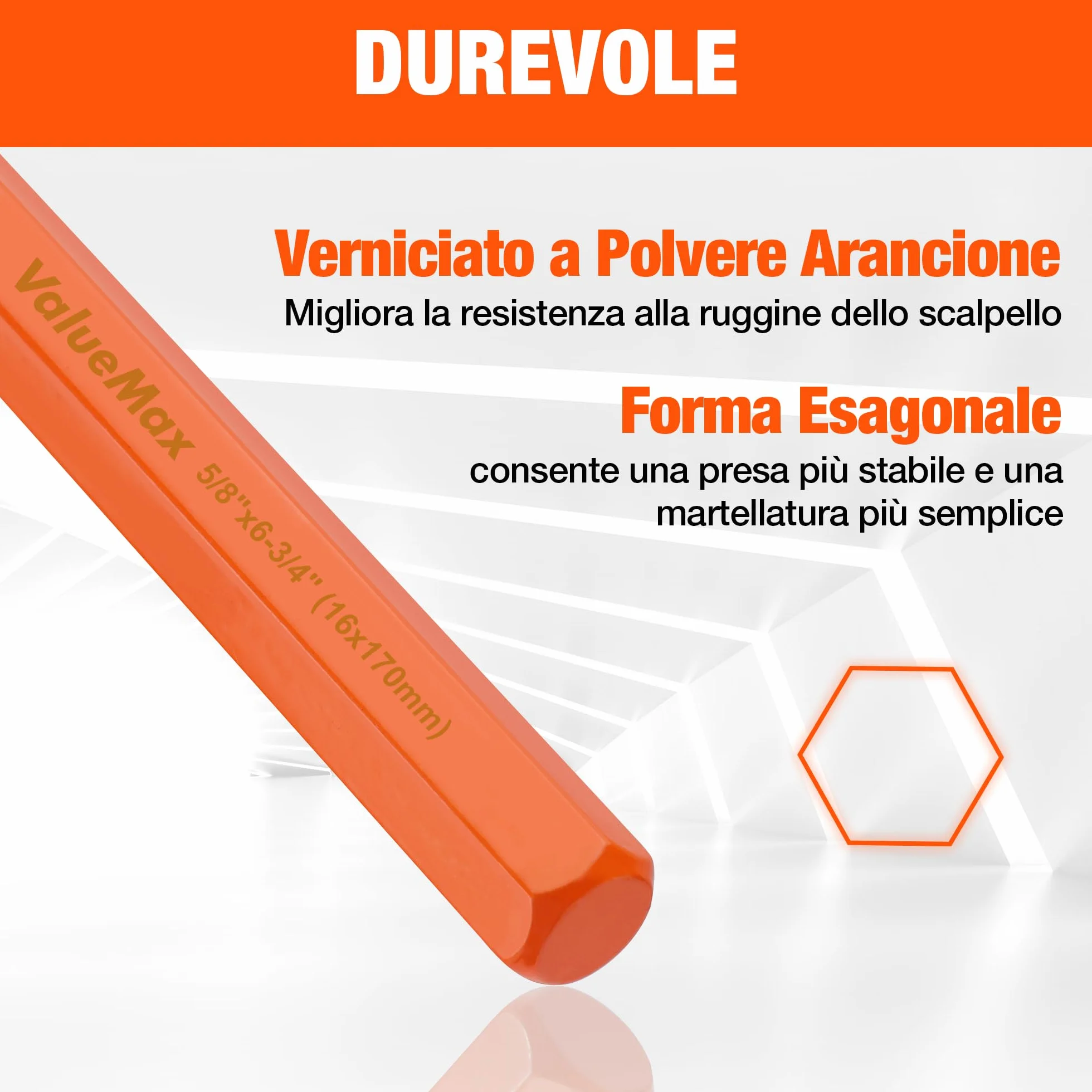 ValueMax Set di Scalpelli da 3 Pezzi, Scalpello Piatto in Acciaio Cr-V, Scalpello a Freddo 10-16 mm per Pietra e Cemento