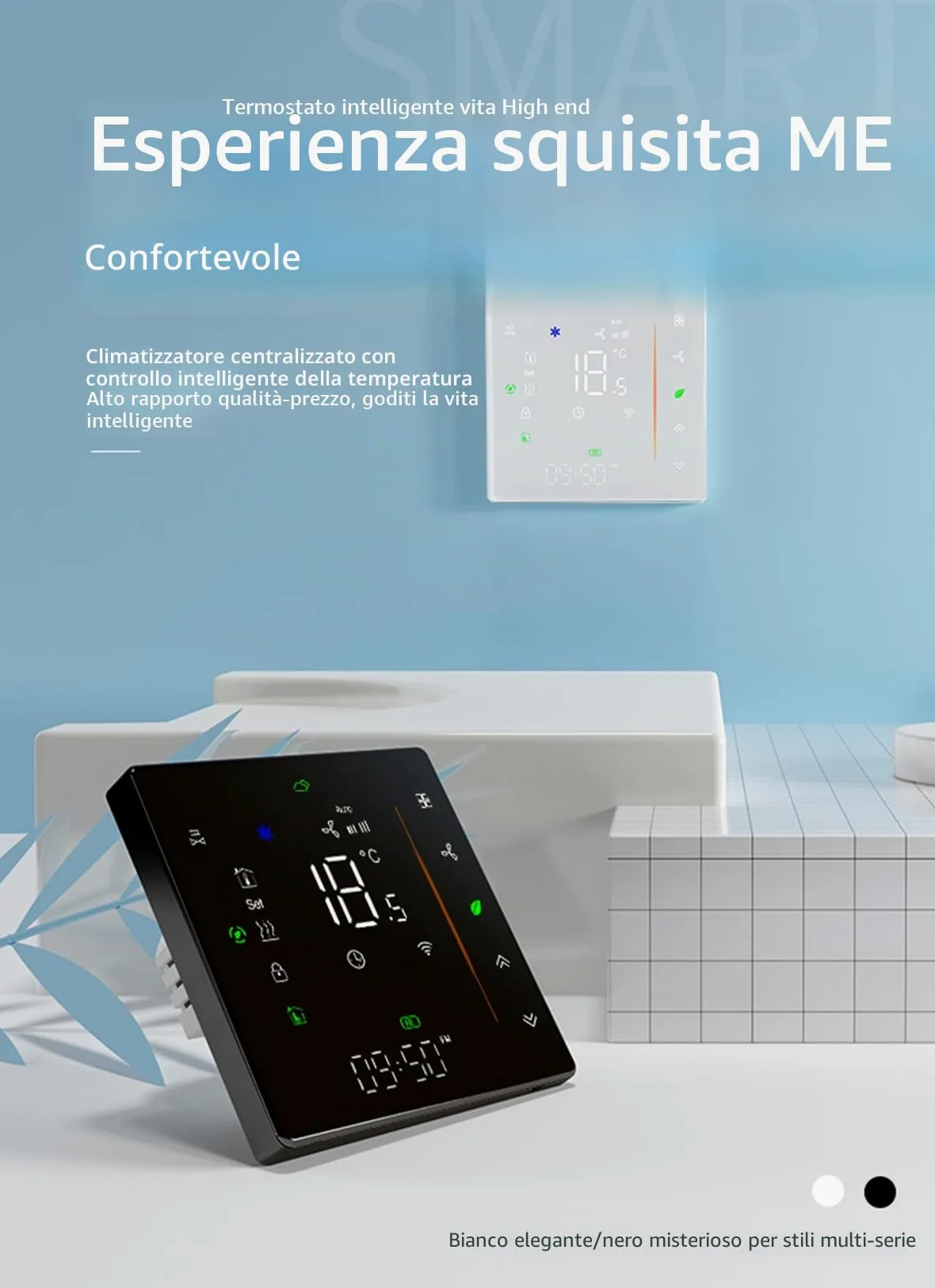 WiFi Termostato per climatizzatore con 2-tubi, 95-240V, Alexa | Controllo remoto tramite app Smart Life, compatibile con Google Home, controllo vocale, per sistemi HVAC.