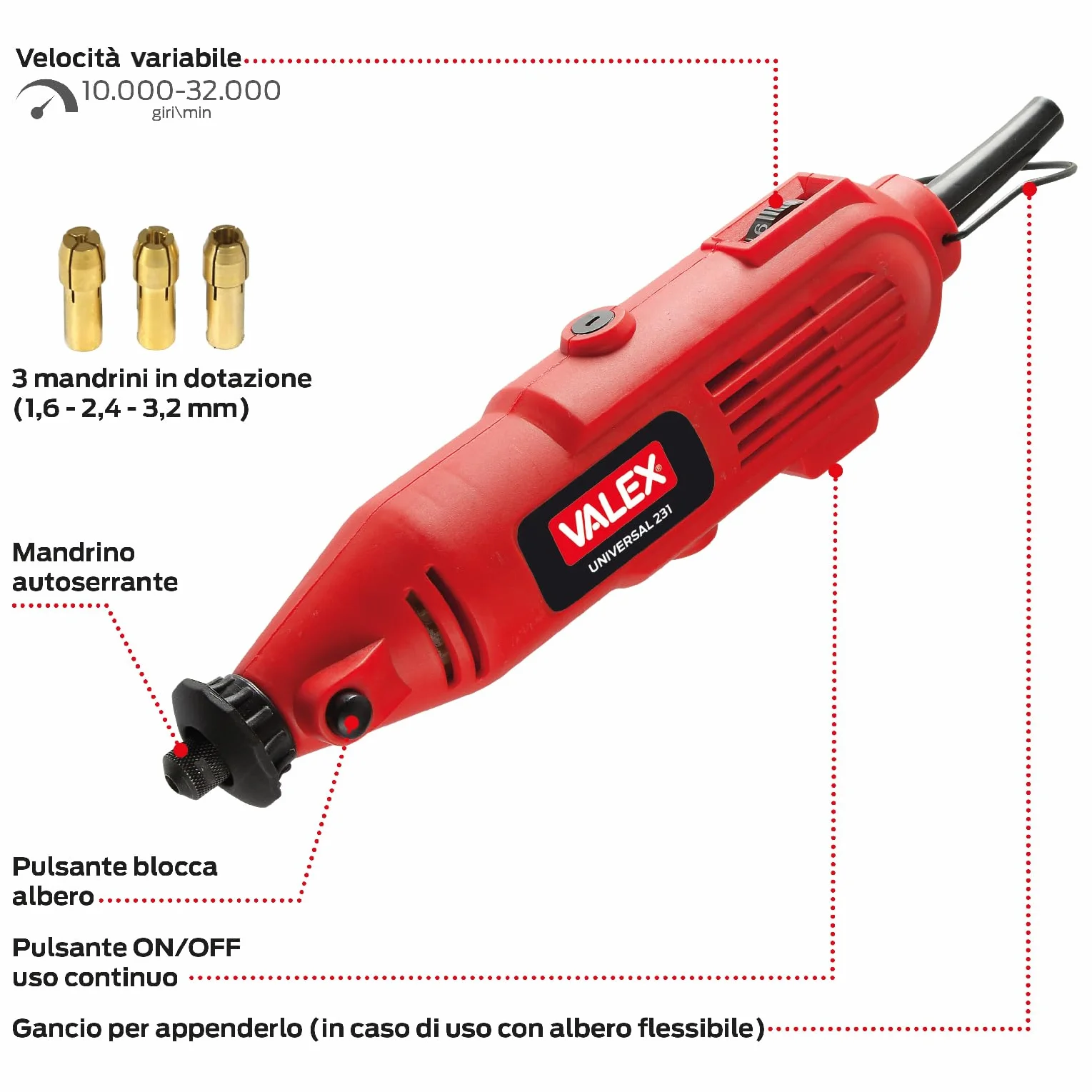 Valex Multiutensile Universal 231 135W 3 mandrini portautensili