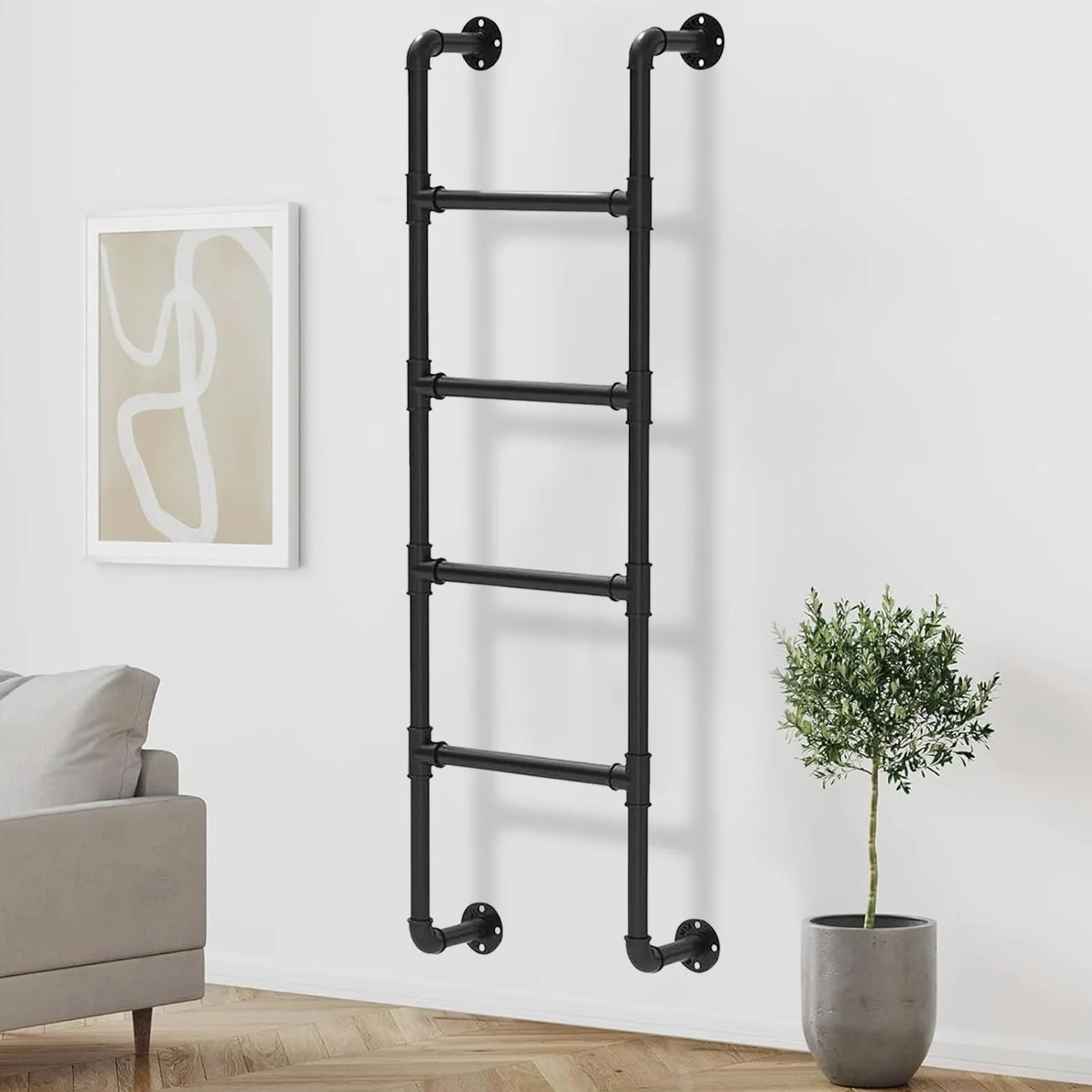 Scala a soppalco in metallo nero Scala a parete, Scala di uscita per ingresso seminterrato in tubo di ferro industriale Scala di sicurezza universale per letto alto esterna appartamenti per camper(260