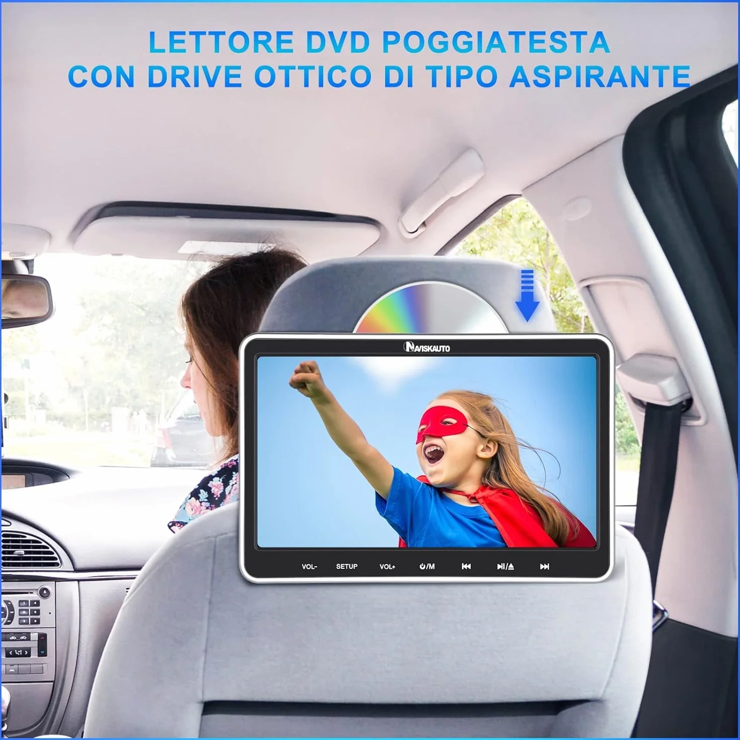 NAVISKAUTO Lettore DVD per poggiatesta auto, 2 monitor da 10,1", compatibile con HDMI/USB/SD/Region Free/AV-in e Out, cavo AV, 18 mesi di garanzia, per bambini