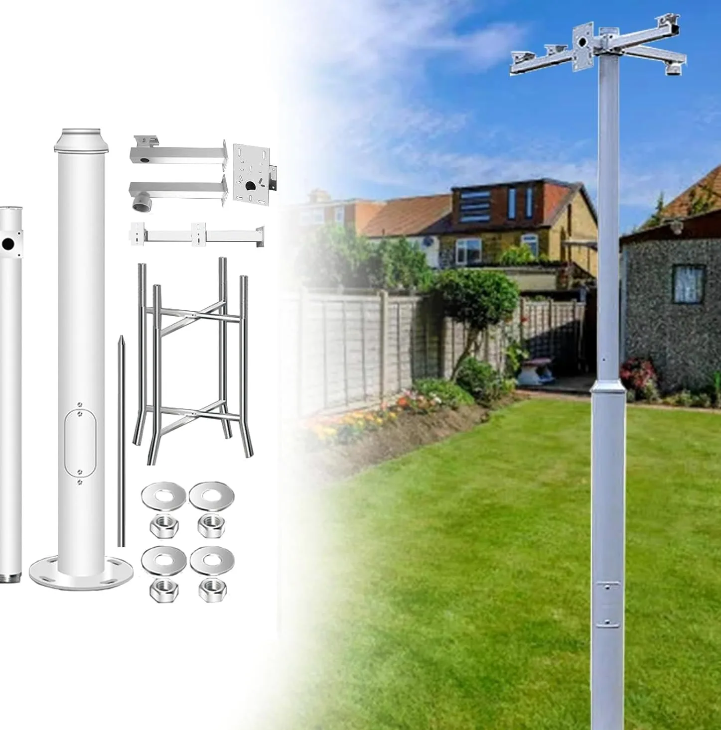 Generico Palo per Telecamera di Sicurezza - Supporto per palo di Telecamera di Sicurezza con staffe di Montaggio, Supporto per videosorveglianza Esterna per Cortile, parcheggio, Area Industriale, (di