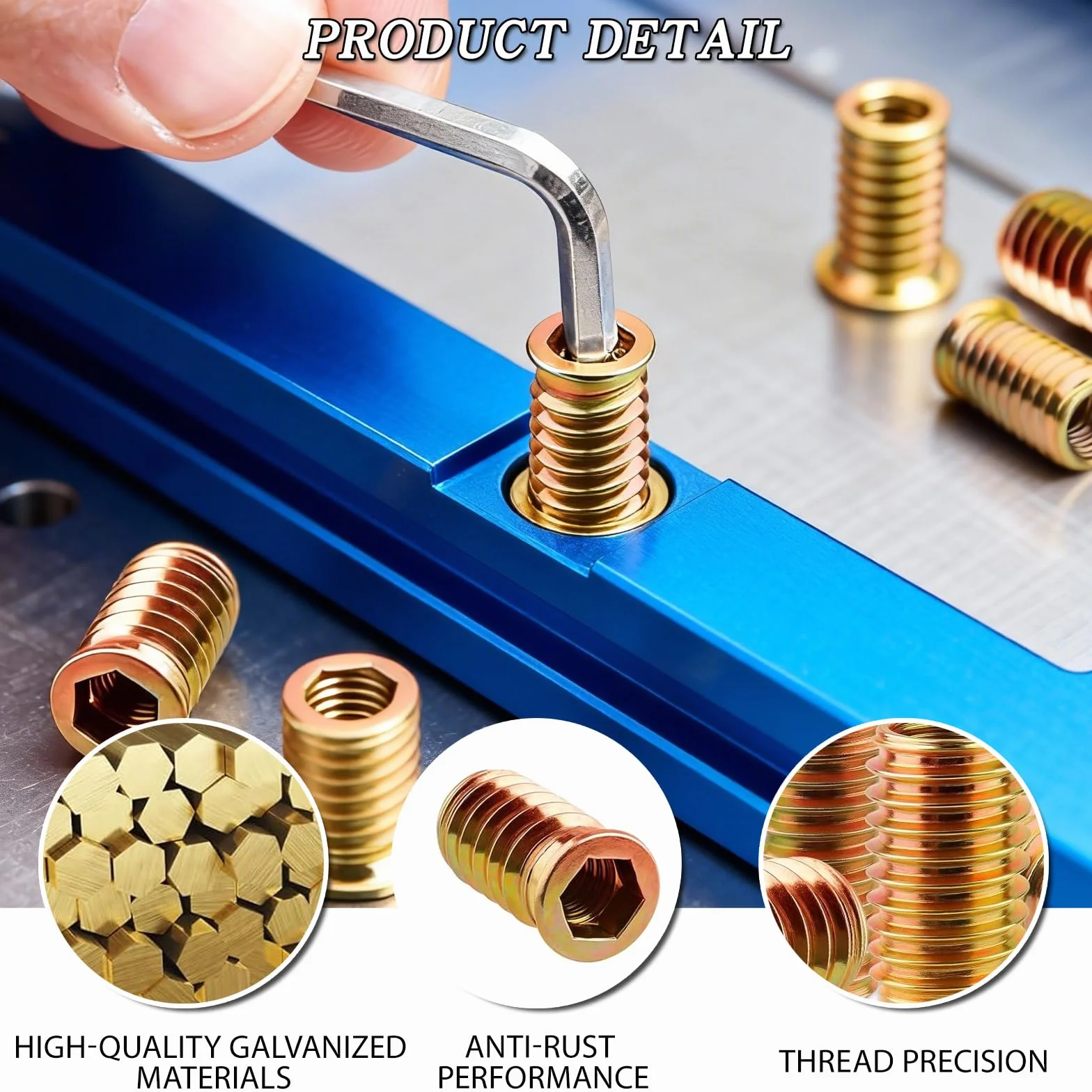 Inserti filettati per Legno M8x30mm Acciaio zincato Resistenti alla ruggine Dadi a Inserto 30 Pezzi