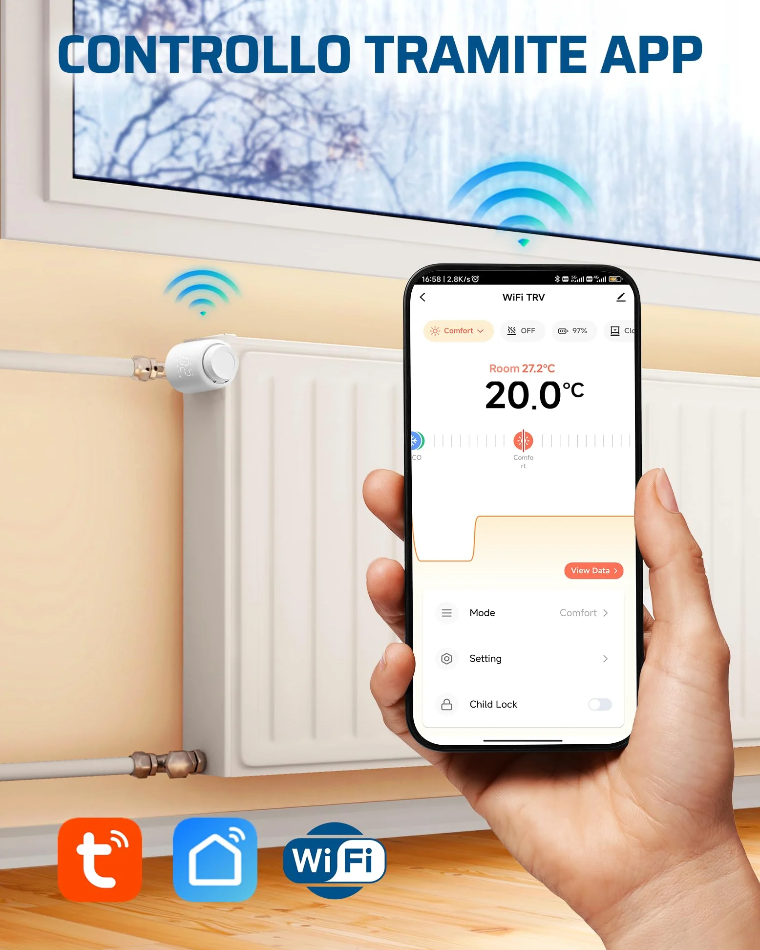 DEWENWILS Termostato Radiatore Smart WiFi, Nessun Gateway Necessario | Termostato Radiatore Programmabile, Controllo App, Compatibile Alexa & Google Assistant, Risparmio Energetico