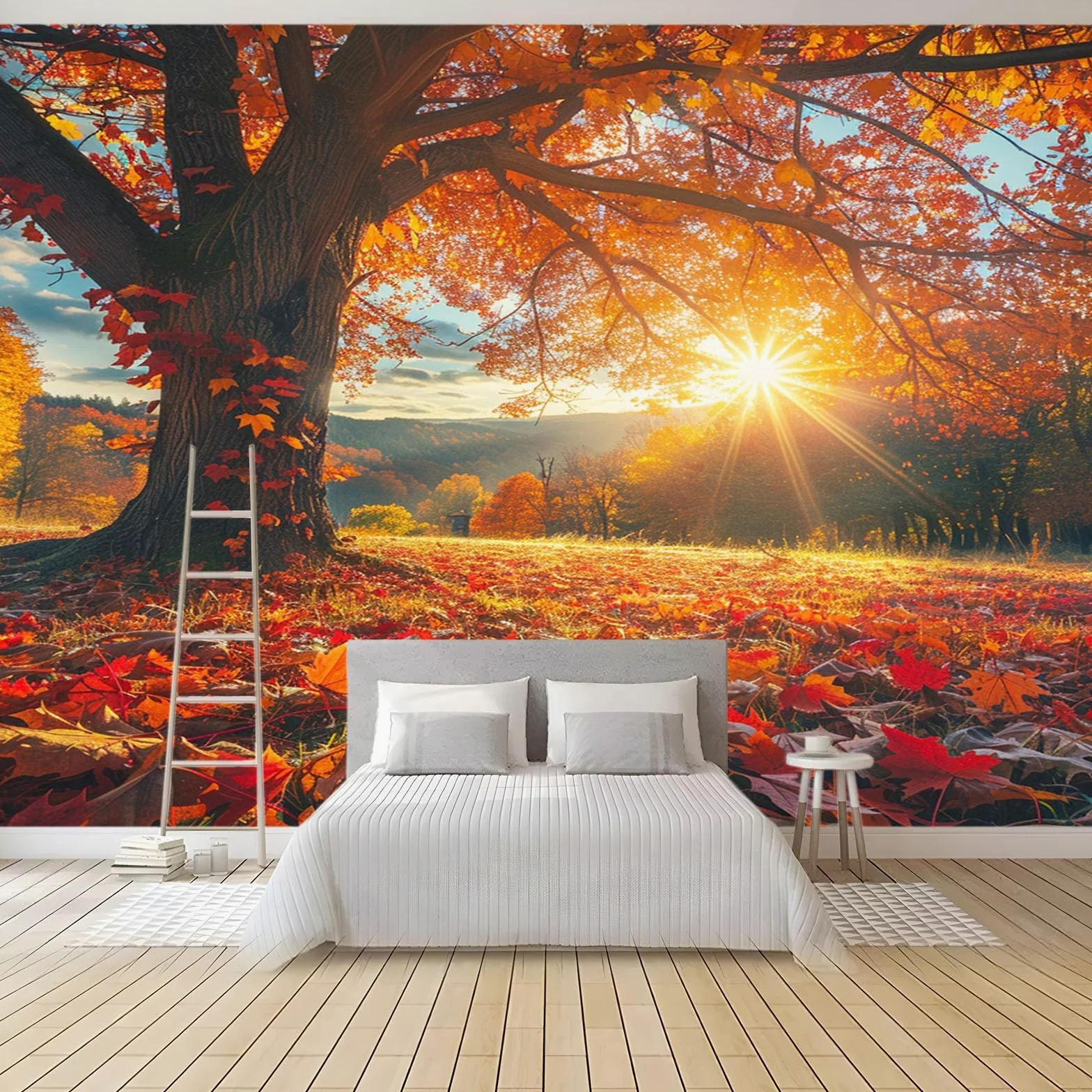 Poster Giganti da Parete Paesaggio autunnale del tramonto dell'acero Fotomurale Carta da Parati TNT Murale alla Moda Decorazione da Muro fotografica 300x210 cm Murale per Camera Letto Sala