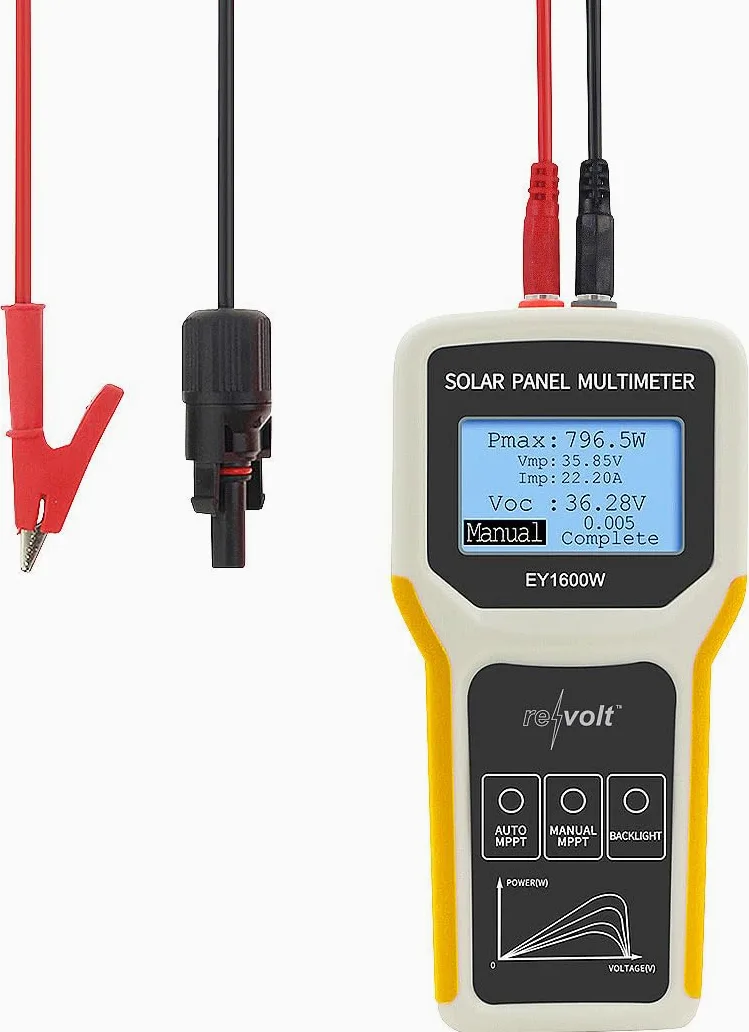 revolt Multimetro digitale per pannelli solari fino a 1.600 W, 60 V, 60 A, display LCD XL
