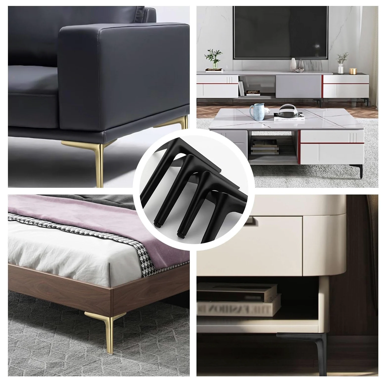 4 Pezzi Piedini per Mobili In Metallo con Tappetini Antiscivolo Piedi per Mobili Triangolari Piedini per Divani Gambe per Mobili Fai da Te per Divano, Mobiletto, Credenza, Poltrona, Pouf(Multi-colored