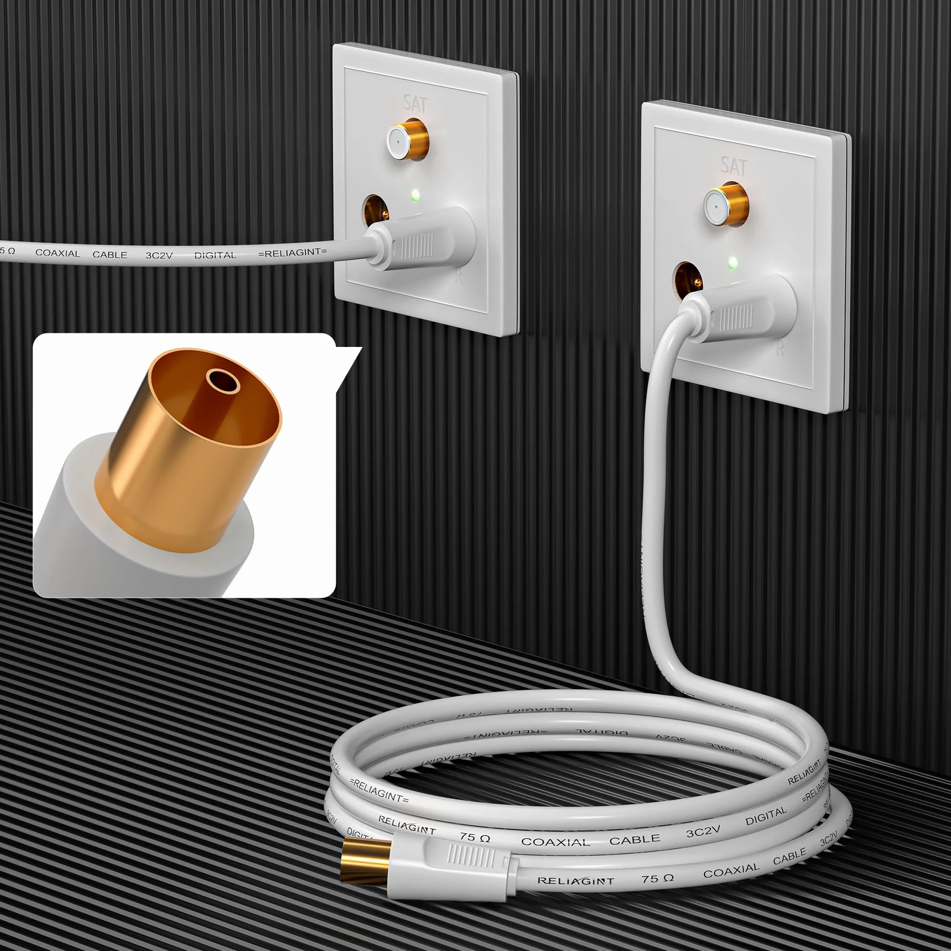 RL Flex Cavo antenna TV 1m, prolunga coassiale maschio/femmina 75 ohm, conduttore in rame puro, per digitale terrestre, TV via cavo e satellitare (DVB-T/T2/C/S/S2), Bianco