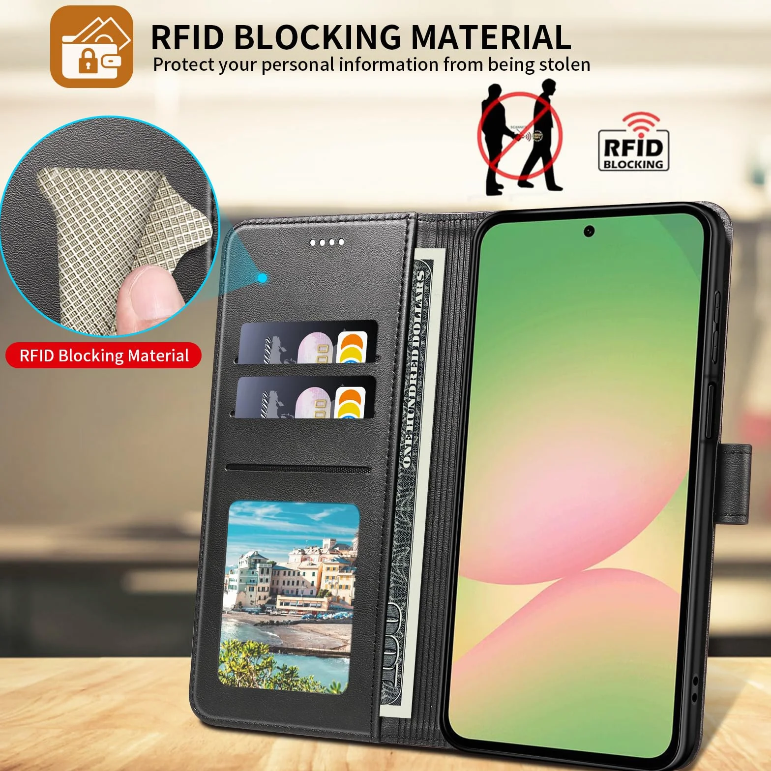 Cover per Samsung Galaxy A56 5G Custodia Cover Pelle Libro con 2 Pellicola Vetro Temperato Protezione Schermo Portafoglio Porta Carte Antiurto Cuoio Flip Case Custodia Cover,Nero