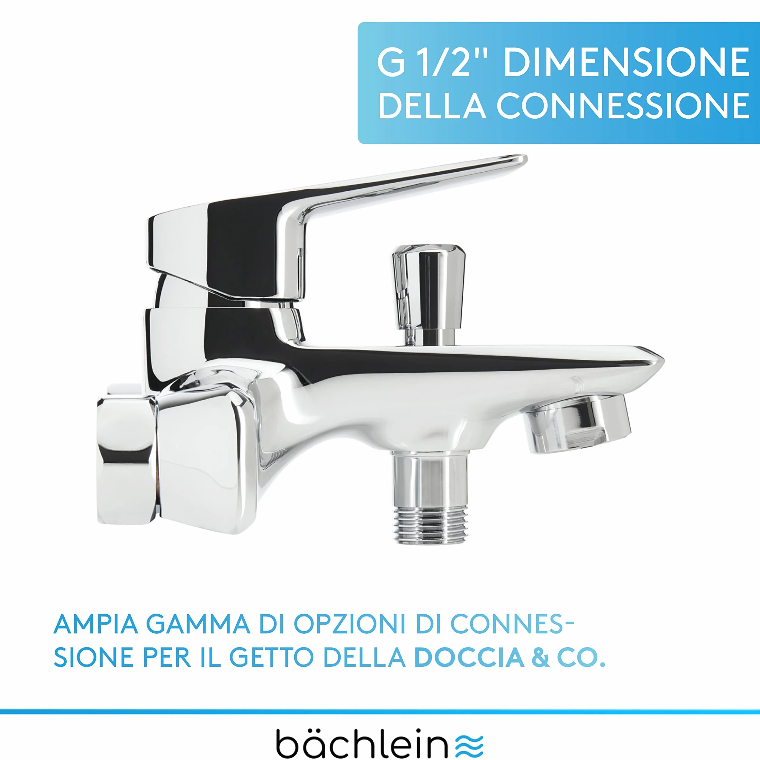 Bächlein Miscelatore Universale per Vasca da Bagno Cromo - Set Completo di Miscelatori per Vasca da Bagno con Accessori, Miscelatore Monocomando per Vasca da Bagno a Vista