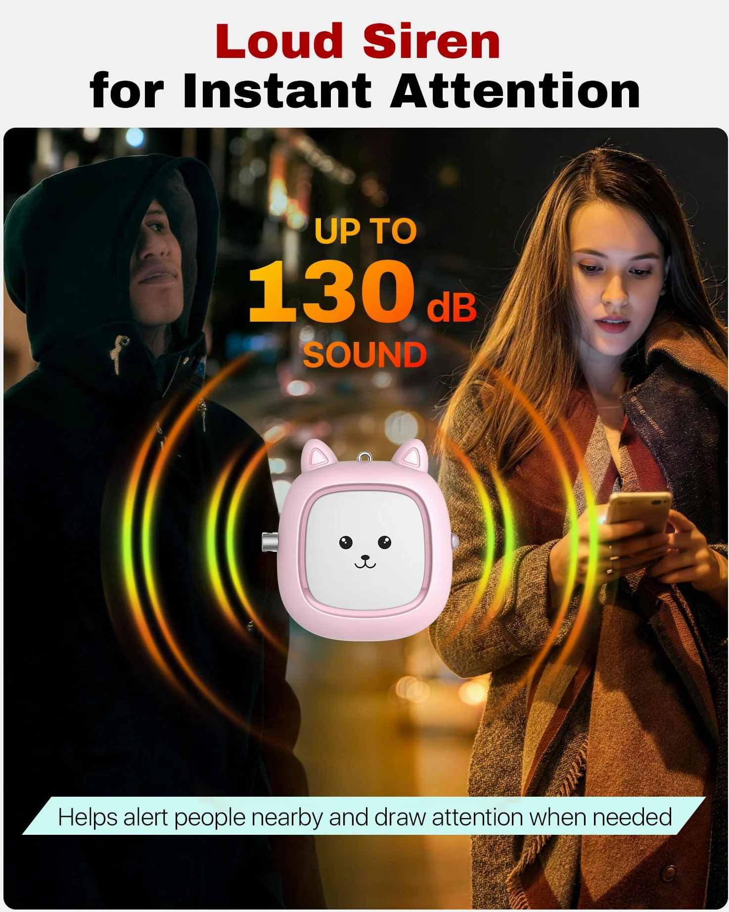 Allarme personale con suono sicuro, 130 dB, allarme di sicurezza, allarme di sicurezza con luce LED, sirena di sicurezza personale per donne, uomini, bambini, anziani, blu/rosa/nero.