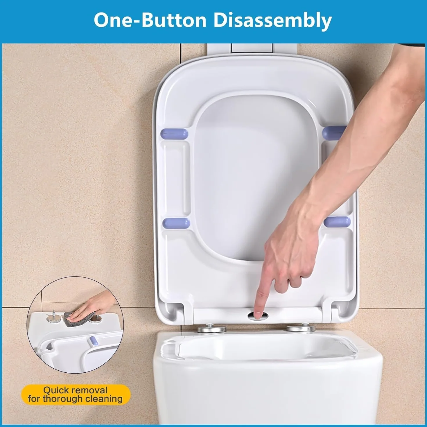YEAUPE PRO Tavoletta wc Universali Forma quadrata, Sedile WC Urea-Formaldeide Chiusura Ammortizzata tavoletta wc con Sgancio Rapido a un Pulsante,Bianco,42,2 * 36,2 * 4,4CM