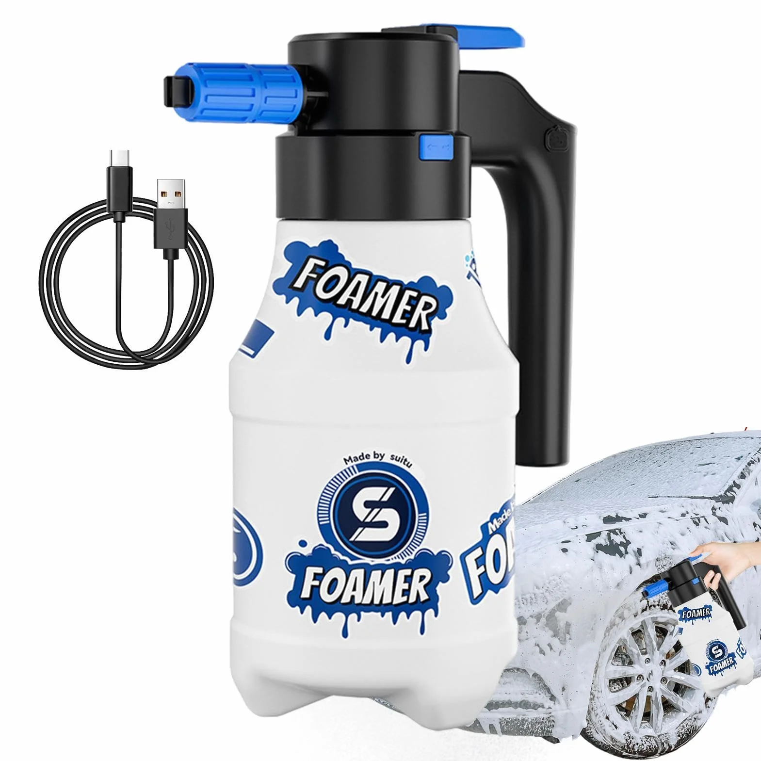 Nebulizzatore elettrico per schiuma da 1,5 l – Spruzzatore per schiuma per autolavaggio, pistola a schiuma per lavaggio auto, ricarica USB, pistola a schiuma elettrica ad alta pressione, pistola a