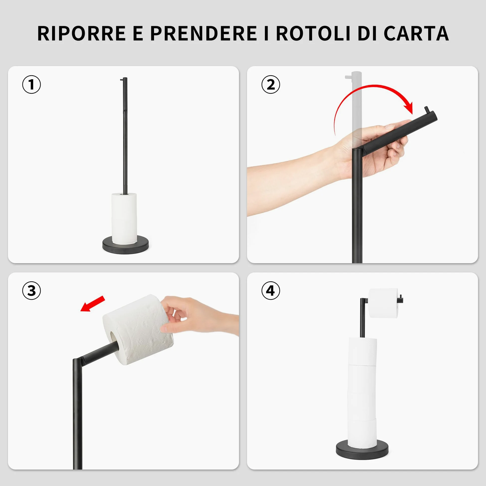 RFOUO Supporto per carta igienica autoportante, con base pesante per 4 + 1 rotoli, supporto per carta igienica nero opaco, porta carta igienica, supporto per carta igienica, supporto per carta