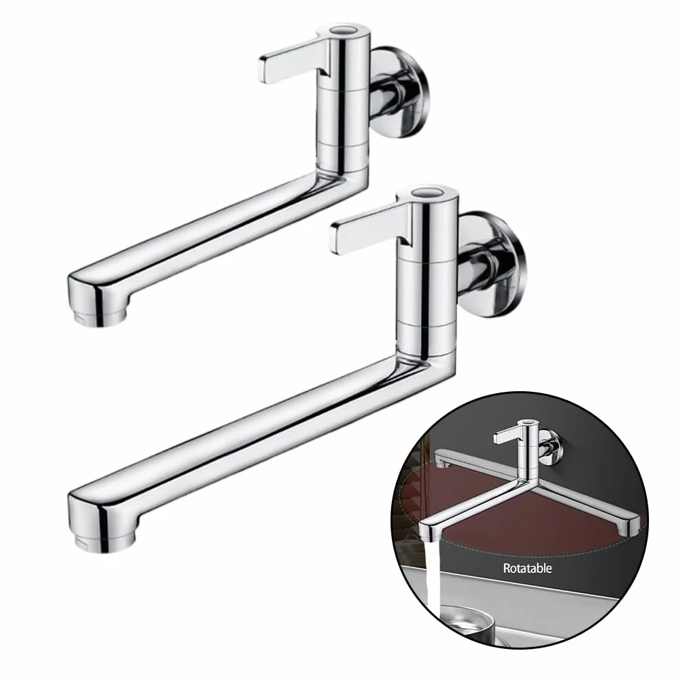 Rubinetto singolo girevole per acqua fredda, montaggio a parete, rubinetto da cucina 20 cm/25 cm, beccuccio esteso, in acciaio inox 304, per lavello, piscina, risparmio di spazio (25 cm)