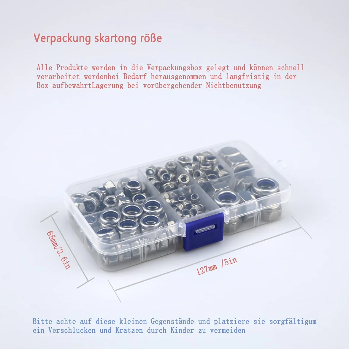 Set di 212 dadi di bloccaggio esagonali in acciaio inox 304 con inserto in nylon, assortimento M3-M12